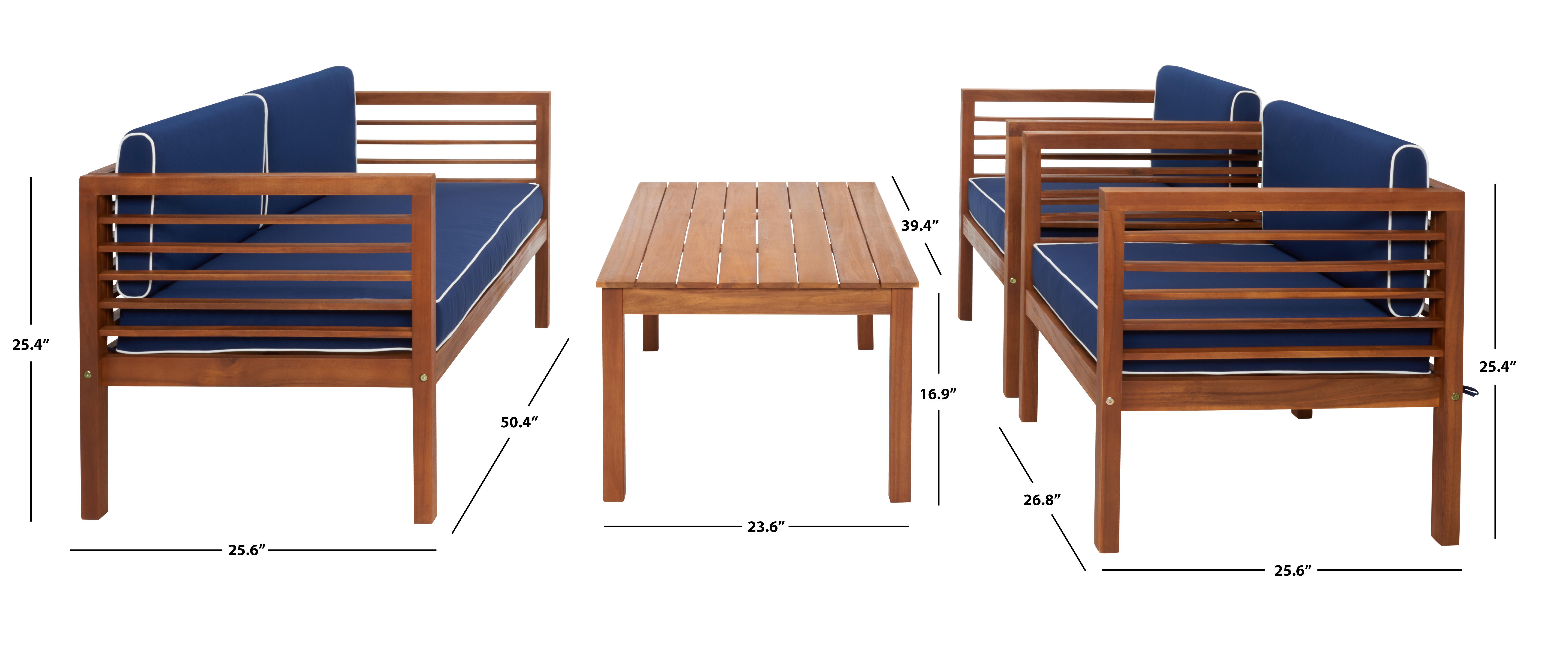 Safavieh Alda Outdoor Conversation Set, Natural/Navy, large