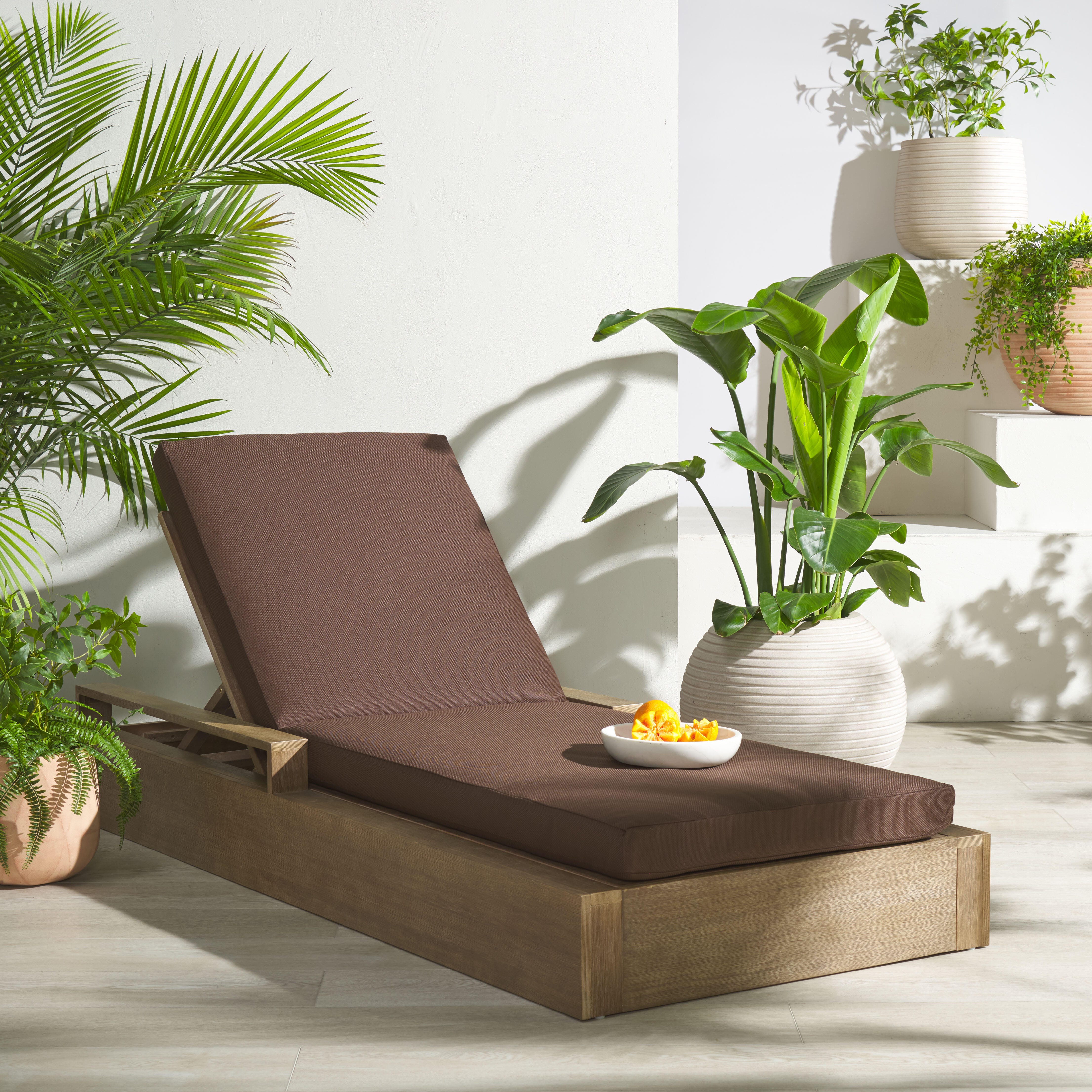 Safavieh Lanai Outdoor Lounge Chair, Natural/Dark Brown, rollover