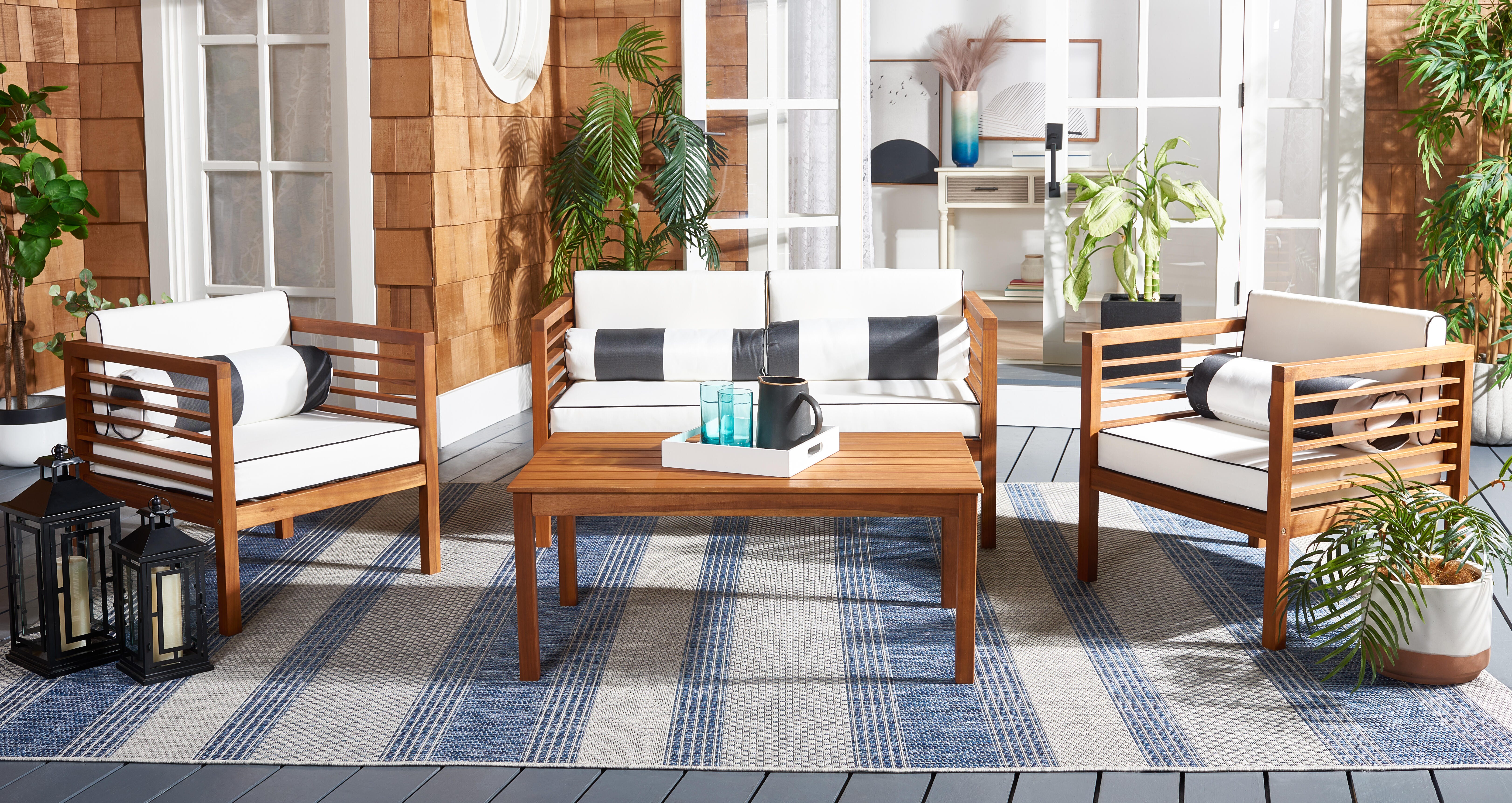 Safavieh Alda Outdoor Conversation Set, Natural/Beige, rollover