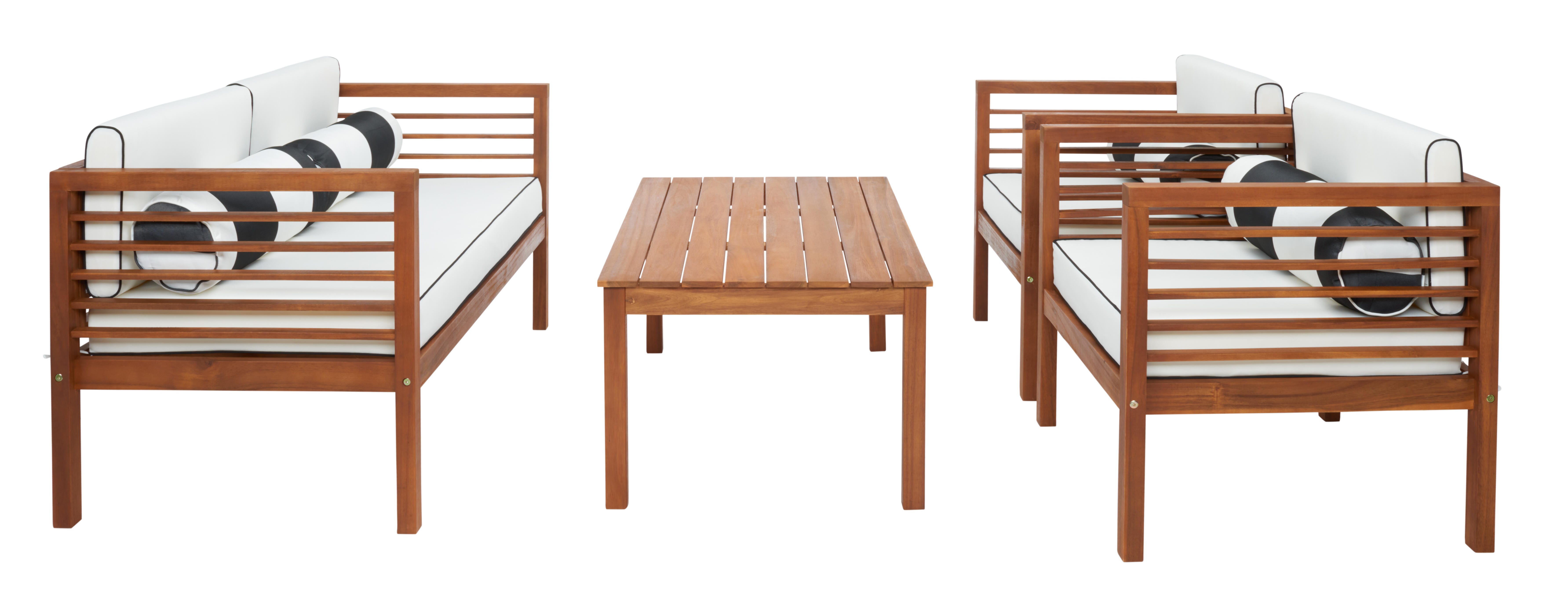 Safavieh Alda Outdoor Conversation Set, Natural/Beige, large