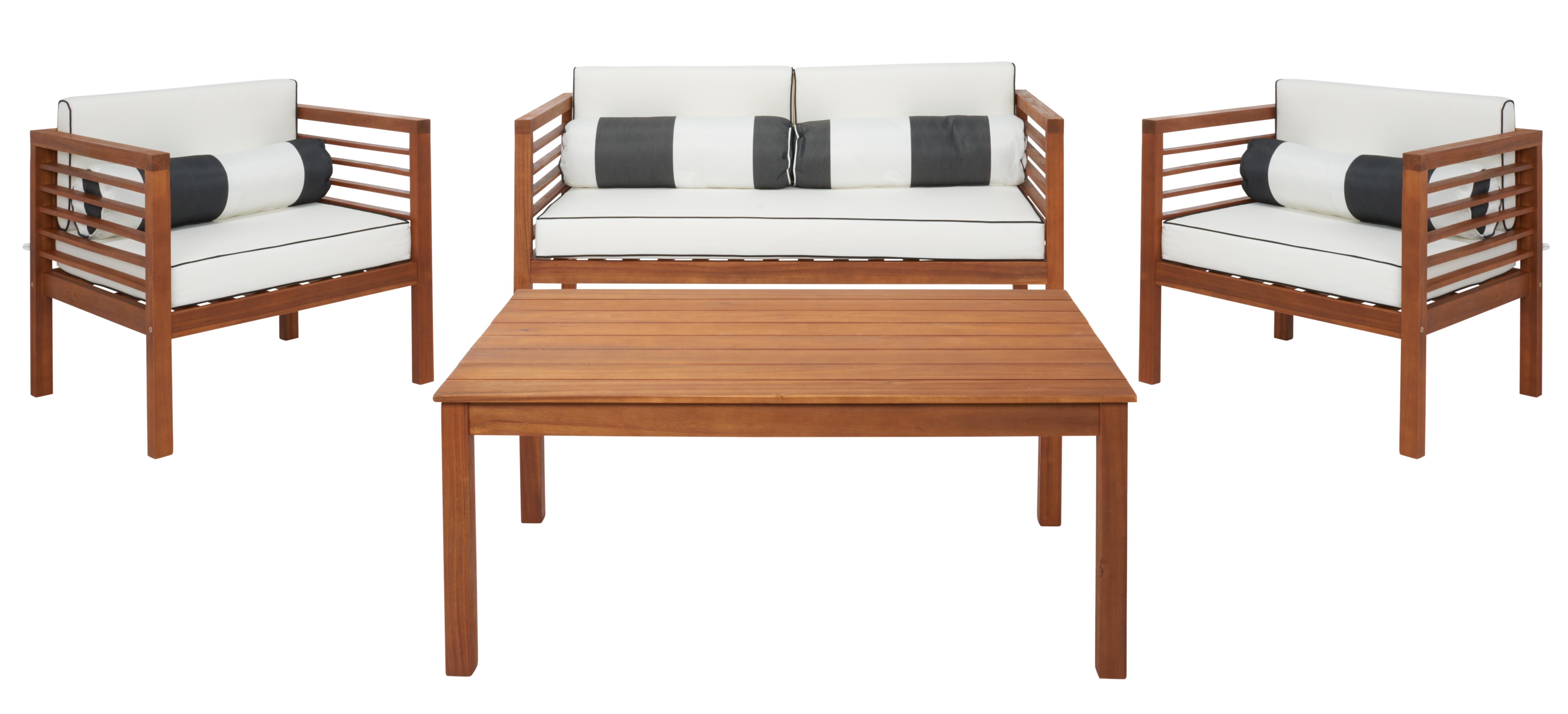 Safavieh Alda Outdoor Conversation Set, Natural/Beige, large