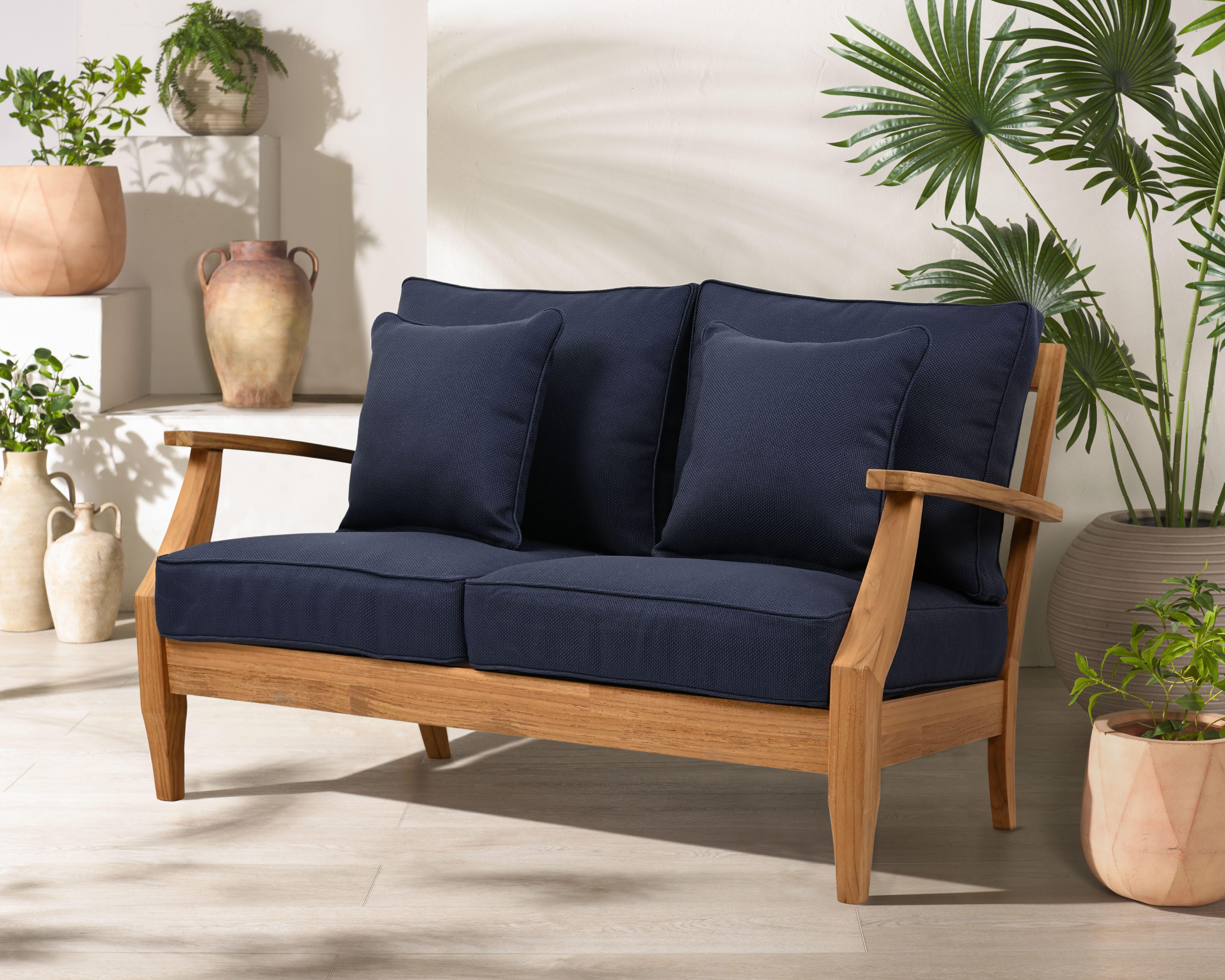 Safavieh Martinique Outdoor Loveseat, Natural/Black, rollover
