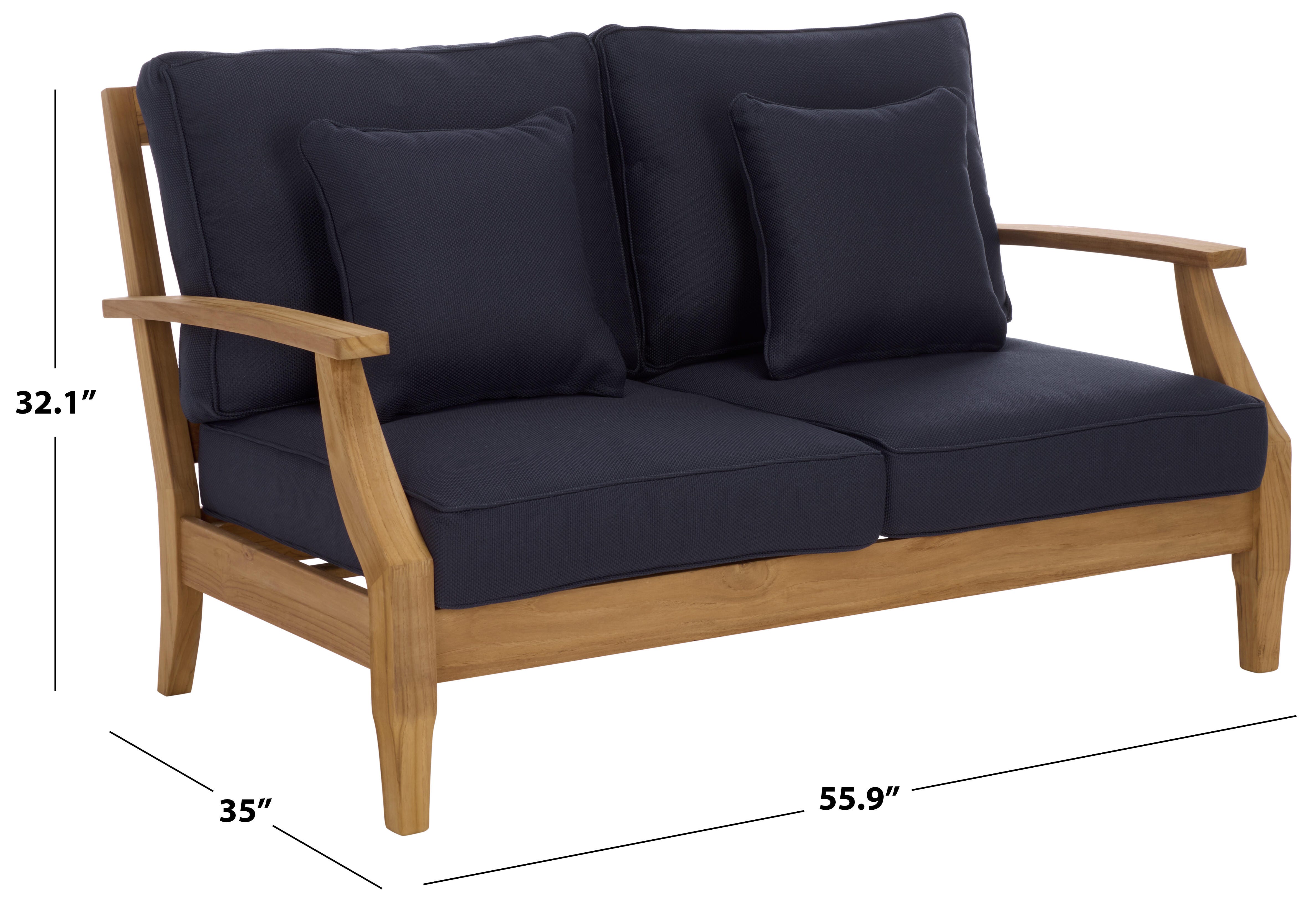 Safavieh Martinique Outdoor Loveseat, Natural/Dark Navy, large