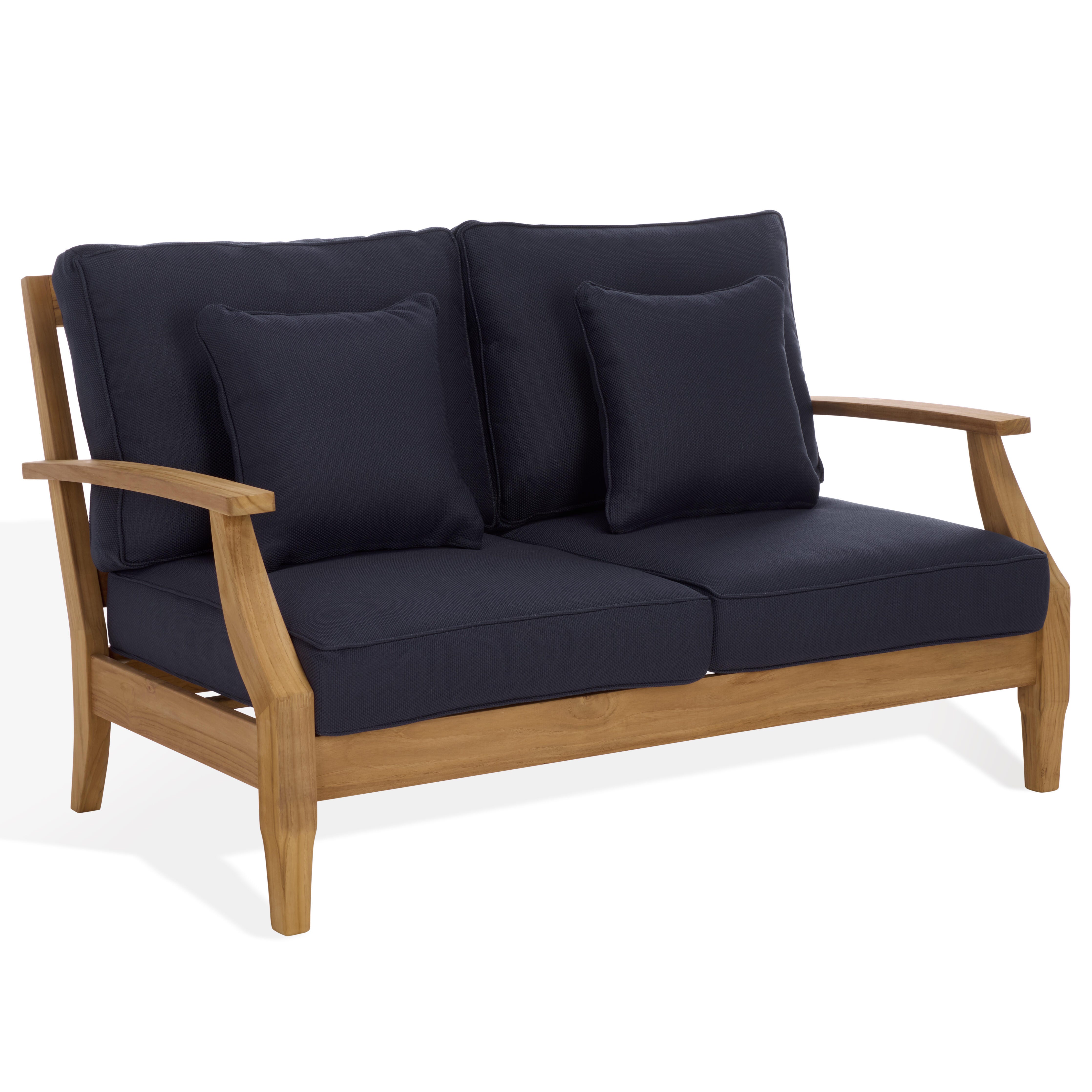 Safavieh Martinique Outdoor Loveseat, Natural/Dark Navy, large