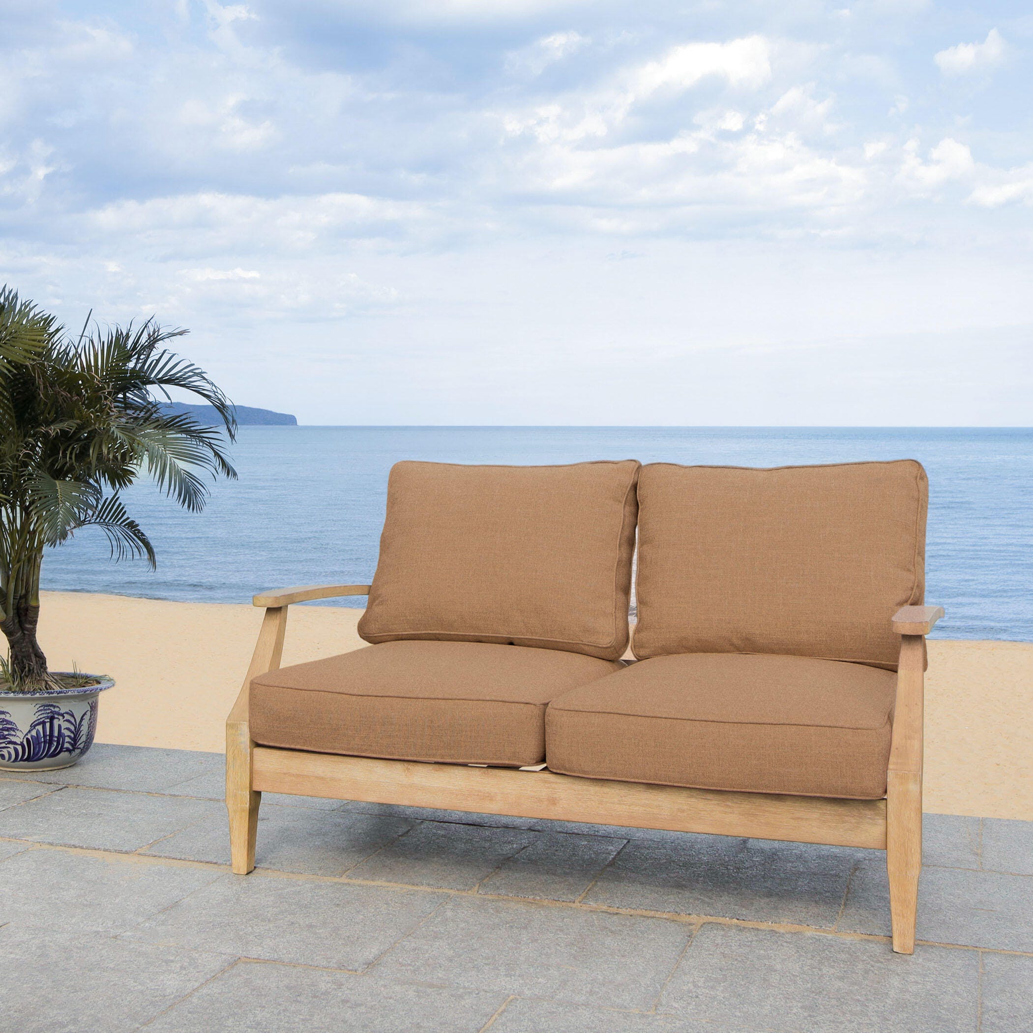 Safavieh Martinique Outdoor Loveseat, Natural/Brown, large