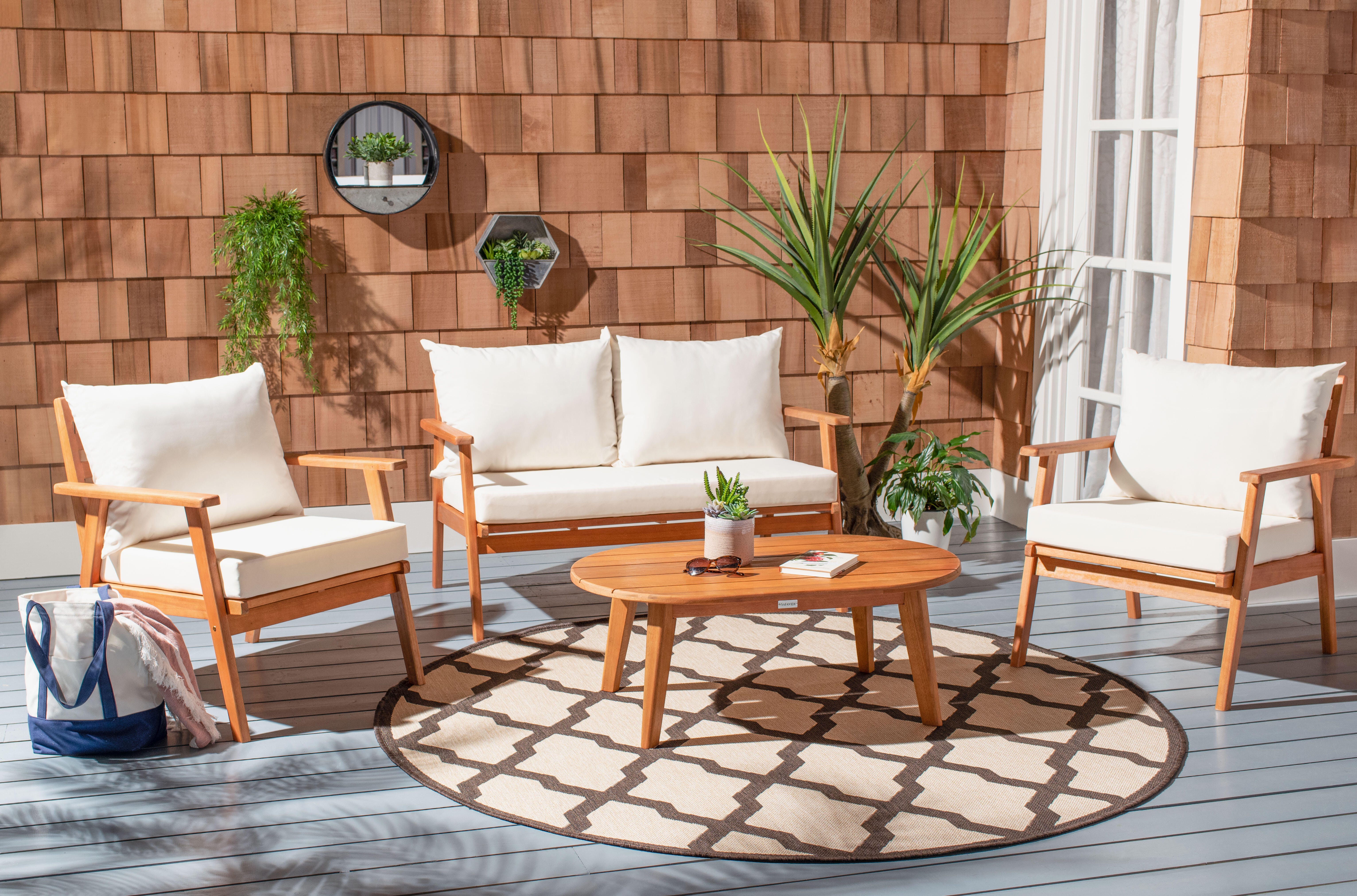 Safavieh Deacon Outdoor Conversation Set, Natural/Beige, rollover