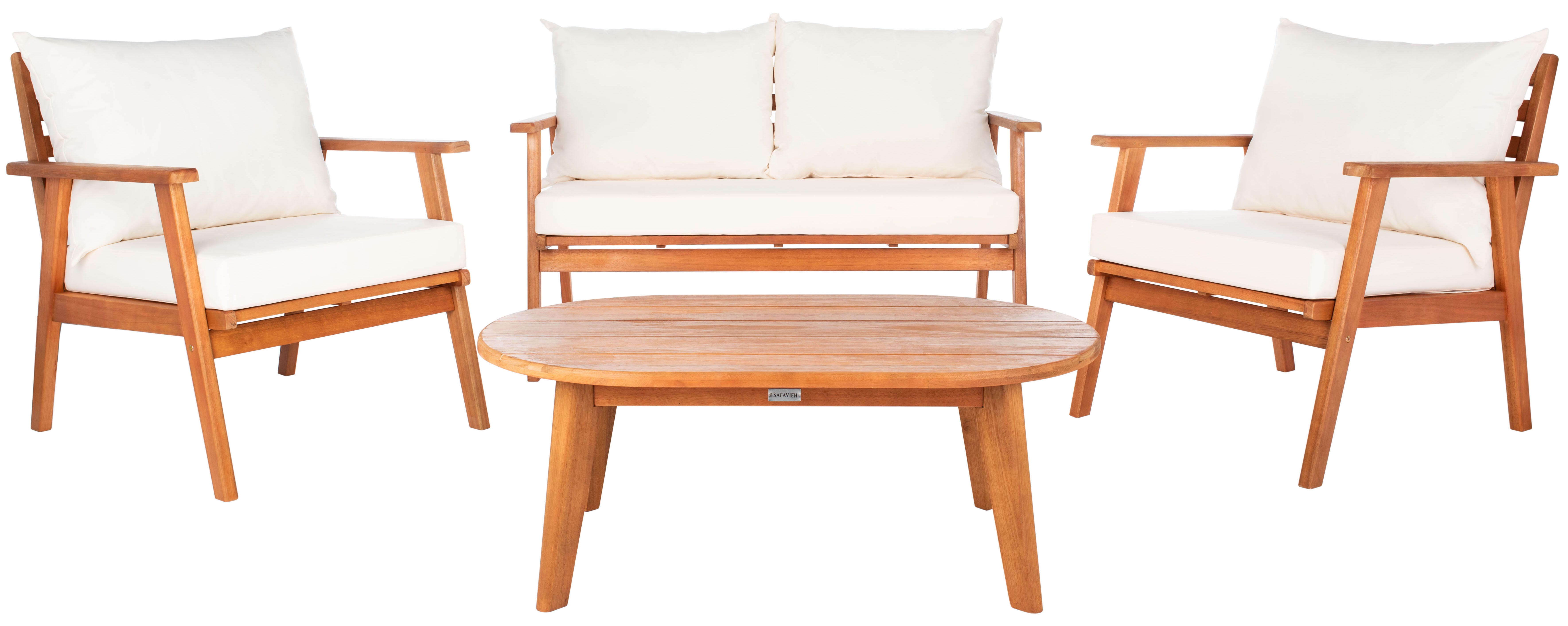 Safavieh Deacon Outdoor Conversation Set, Natural/Beige, large