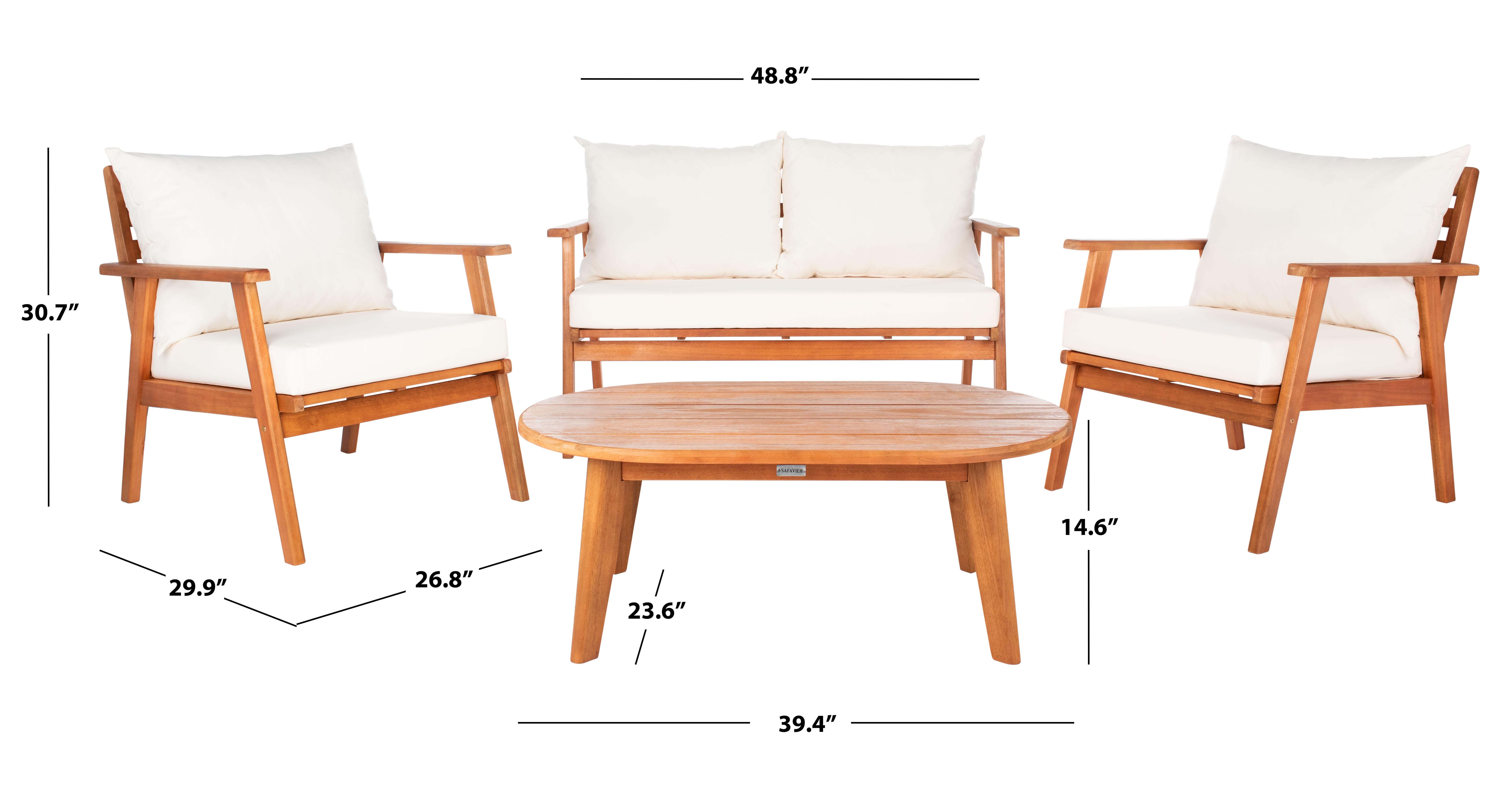 Safavieh Deacon Outdoor Conversation Set, Natural/Beige, large
