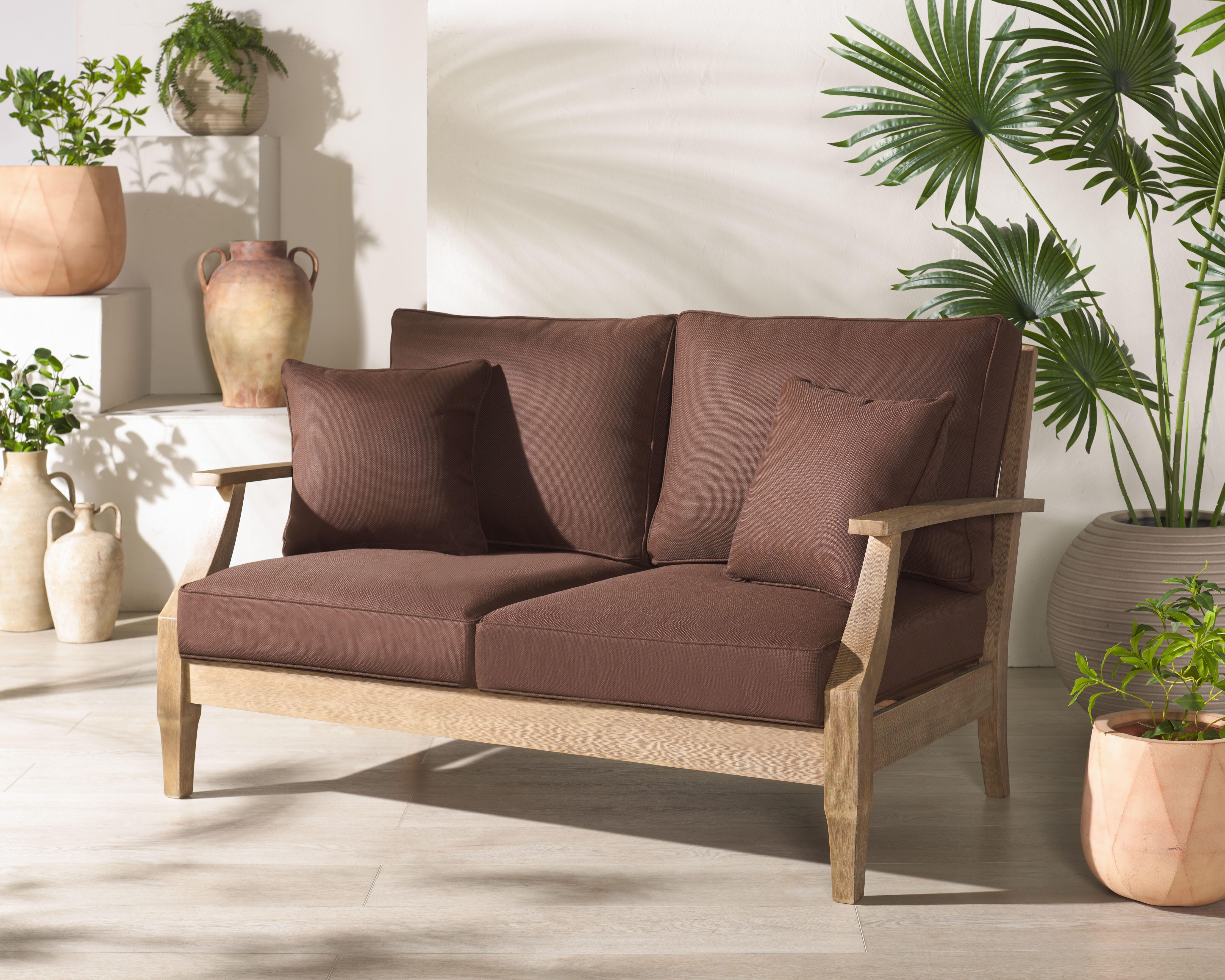 Safavieh Martinique Outdoor Loveseat, Natural/Dark Brown, large