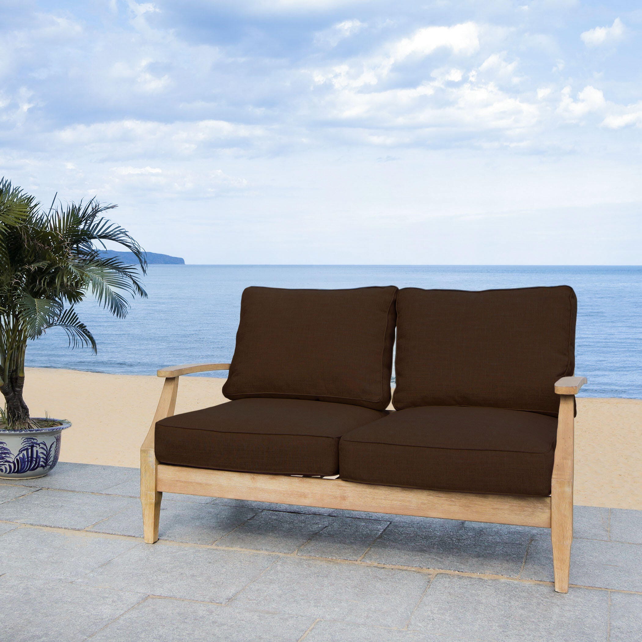 Safavieh Martinique Outdoor Loveseat, Natural/Dark Brown, large