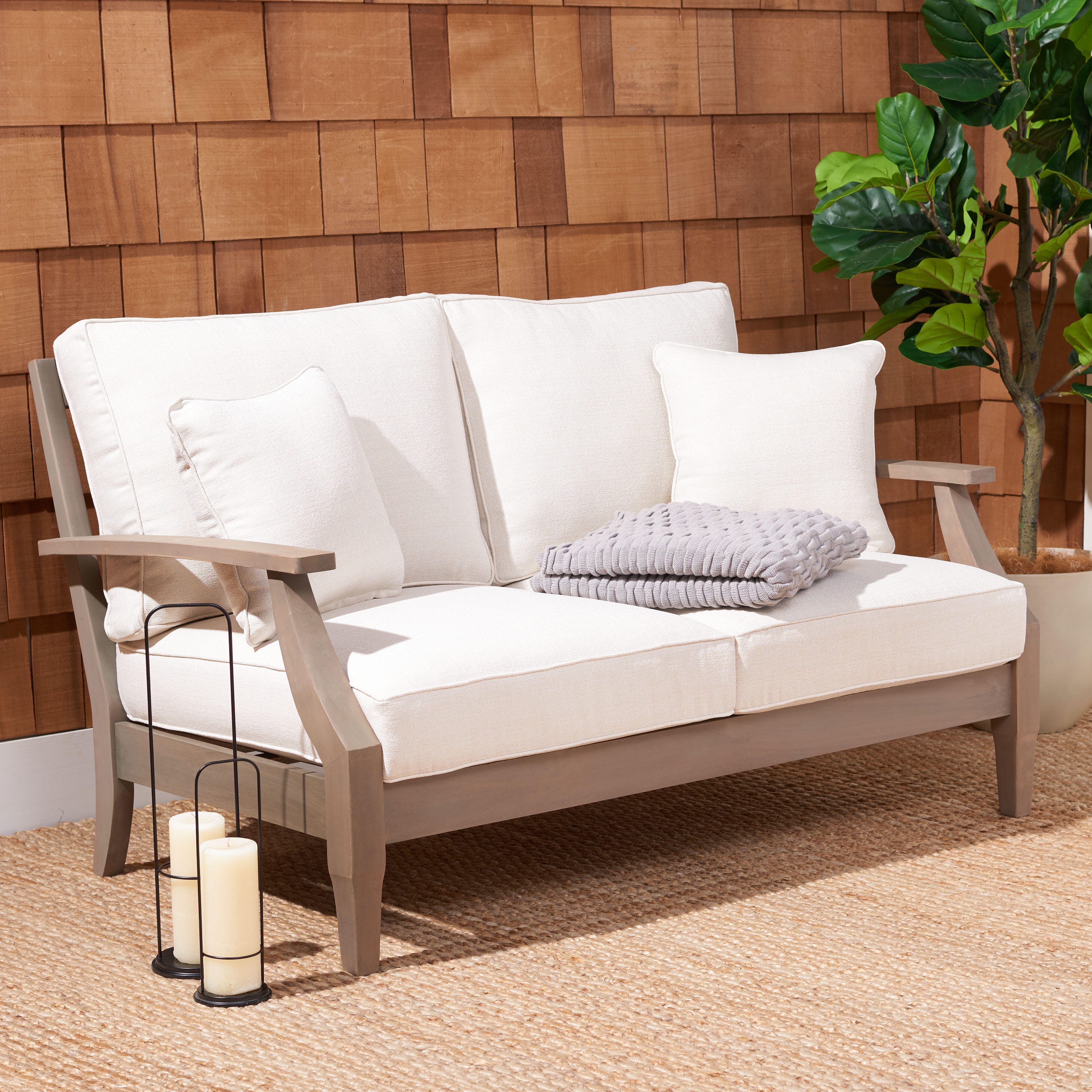 Safavieh Martinique Outdoor Loveseat, Light Gray/Beige, rollover
