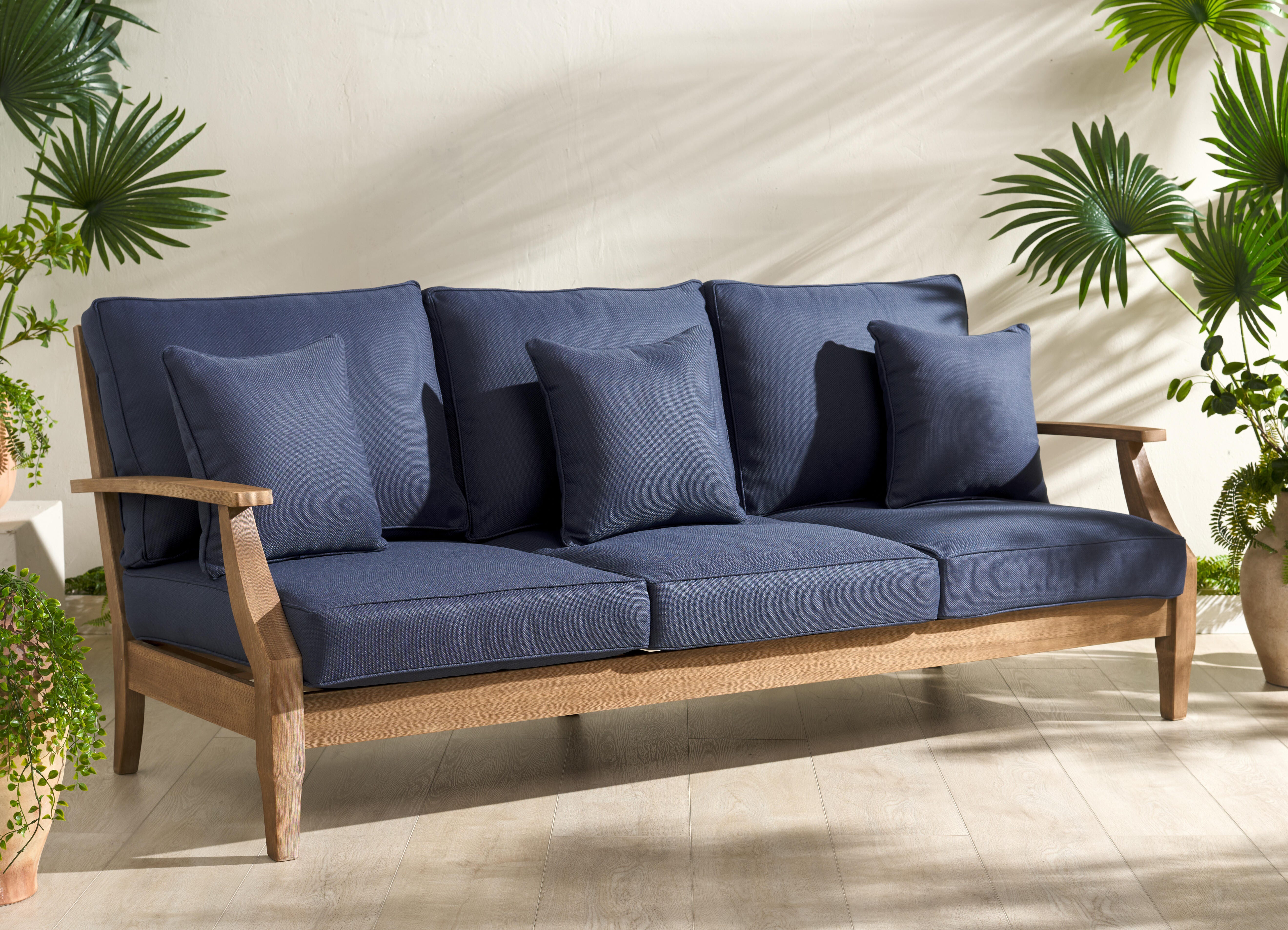 Safavieh Outdoor Sofa, Natural/Navy, rollover