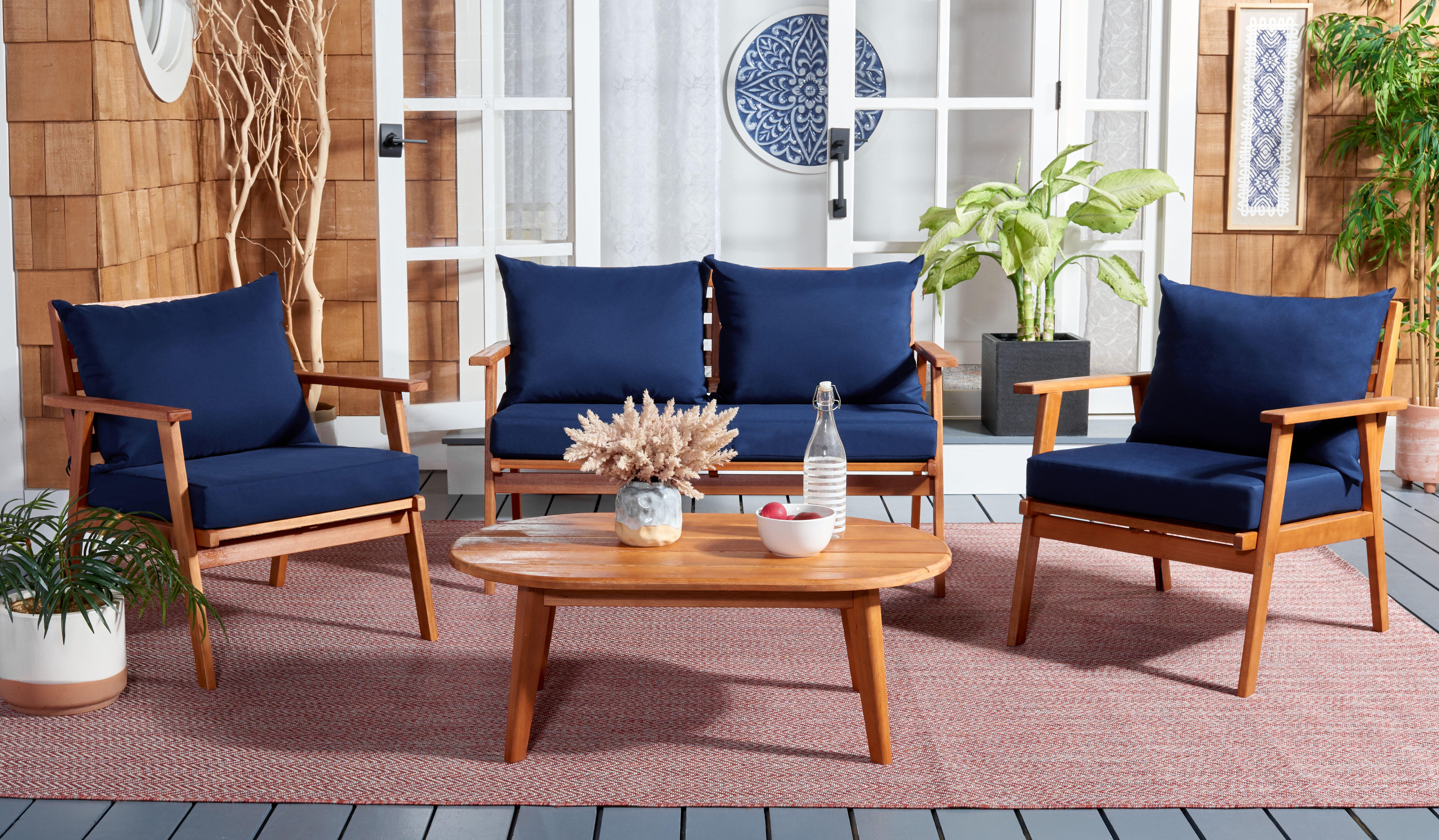 Safavieh Deacon Outdoor Conversation Set, Navy, rollover