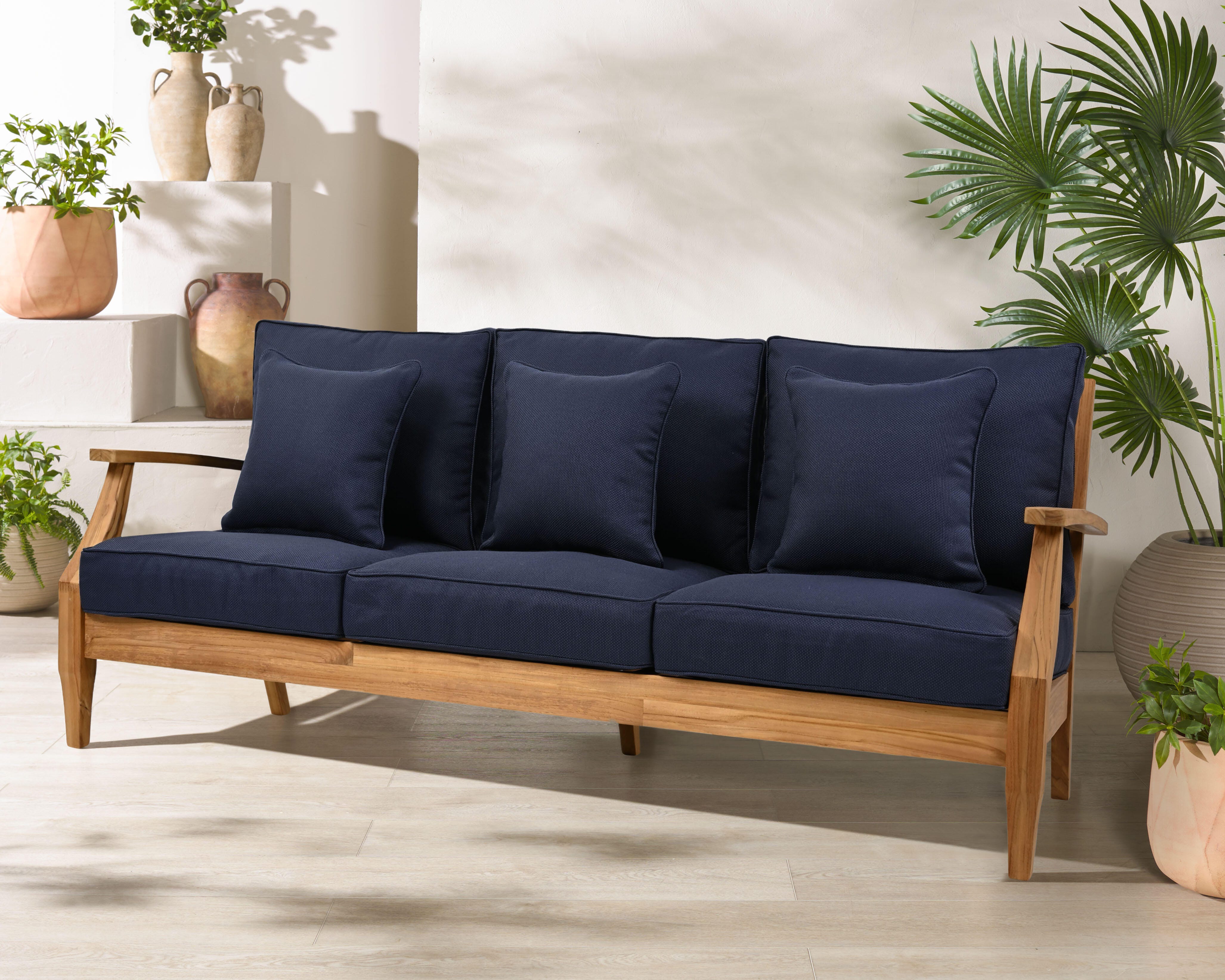 Safavieh Outdoor Sofa, Natural/Black, large