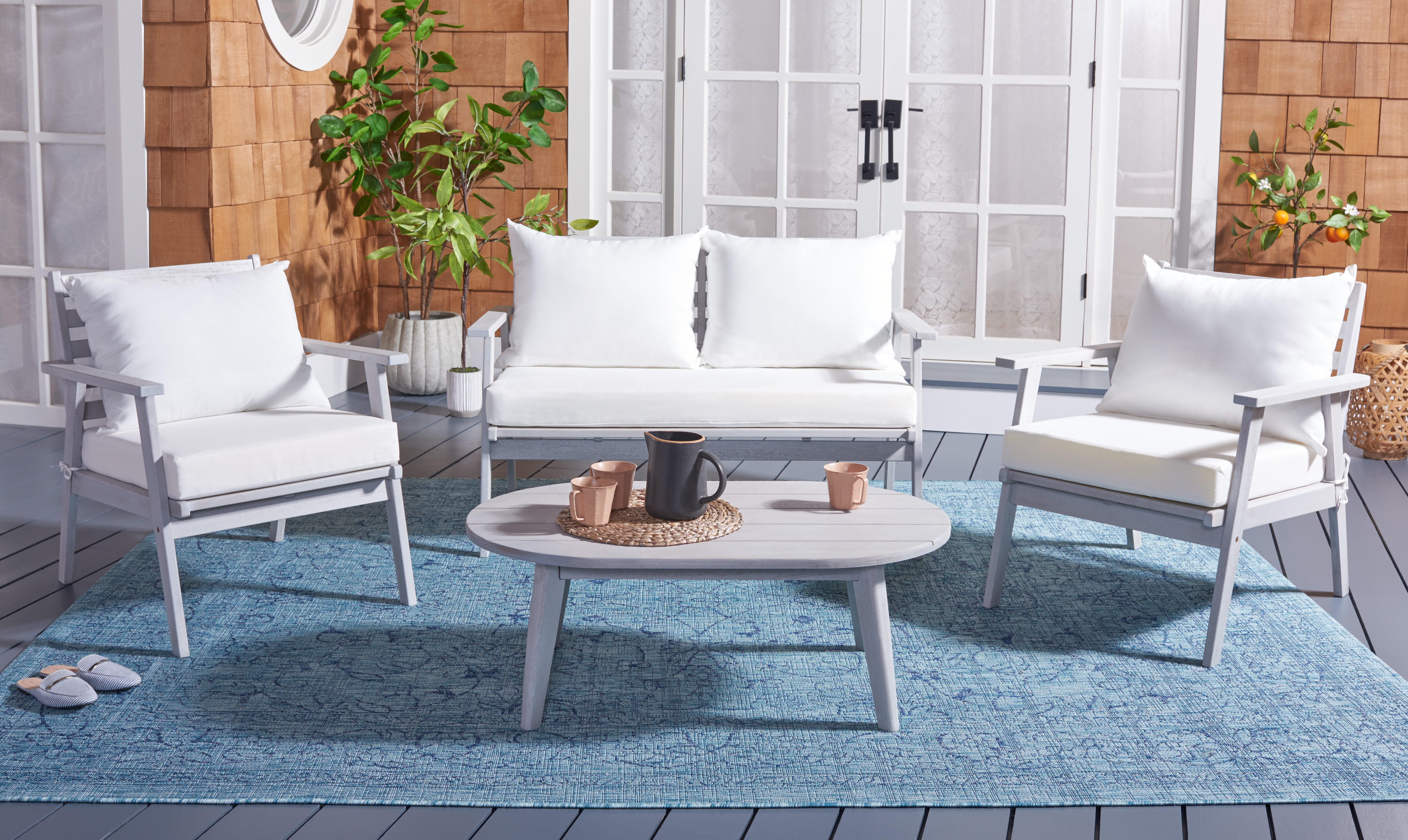 Safavieh Deacon Outdoor Conversation Set, Beige, large