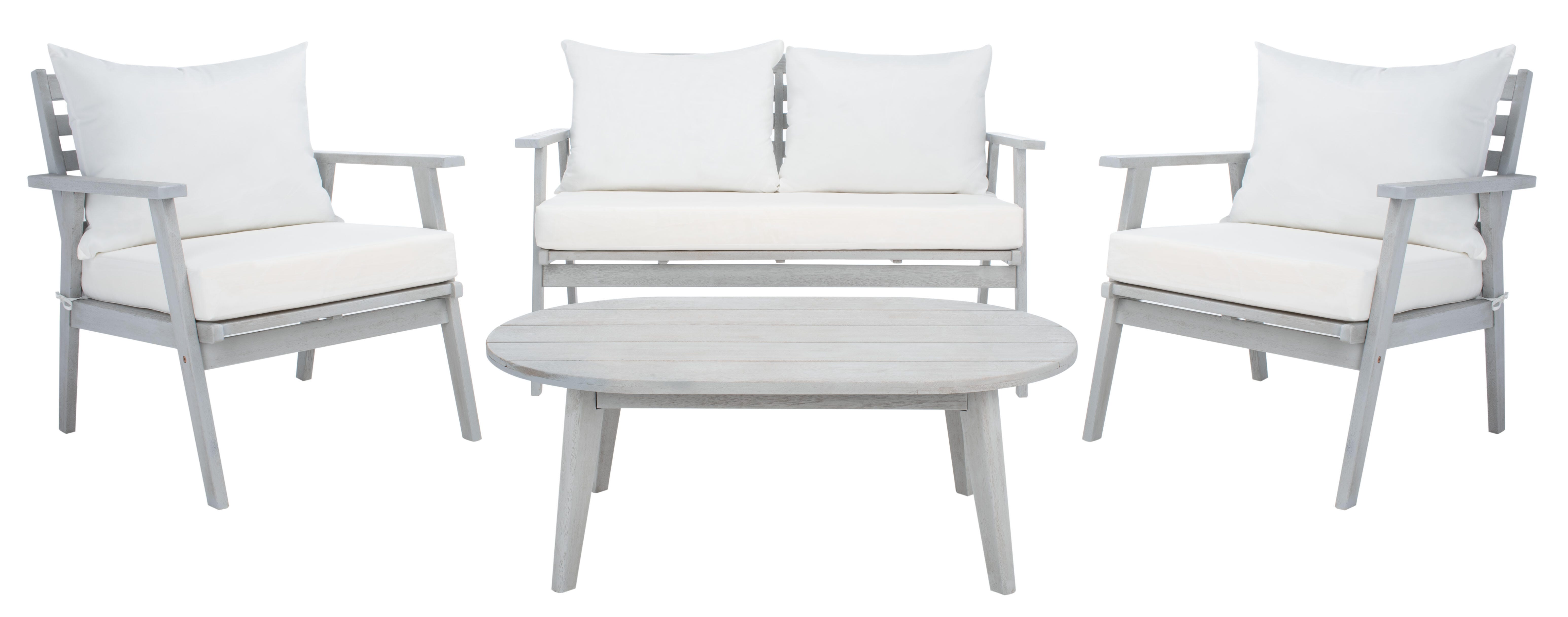 Safavieh Deacon Outdoor Conversation Set, Beige, large