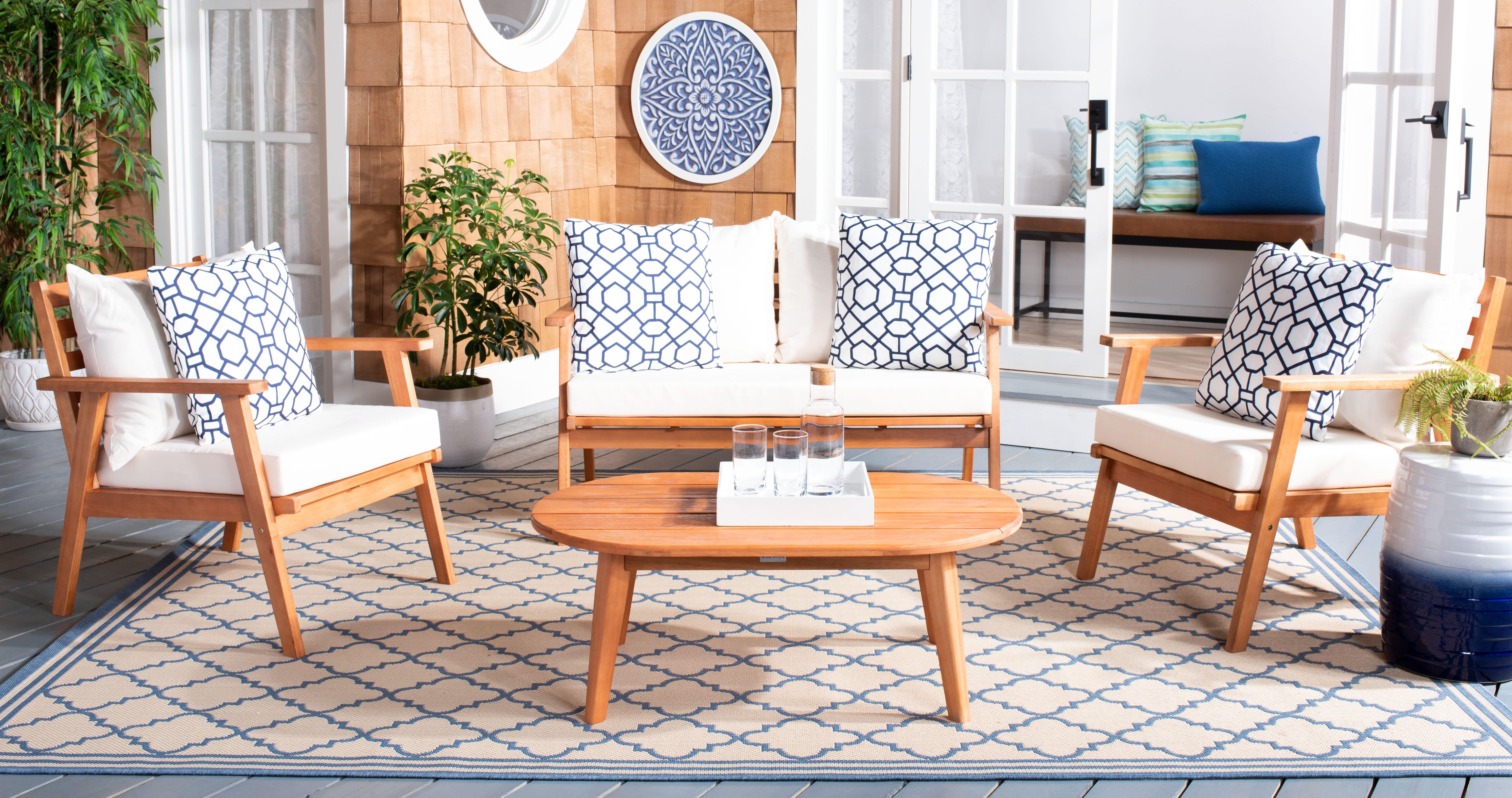 Safavieh Deacon Outdoor Conversation Set, Natural/White, rollover