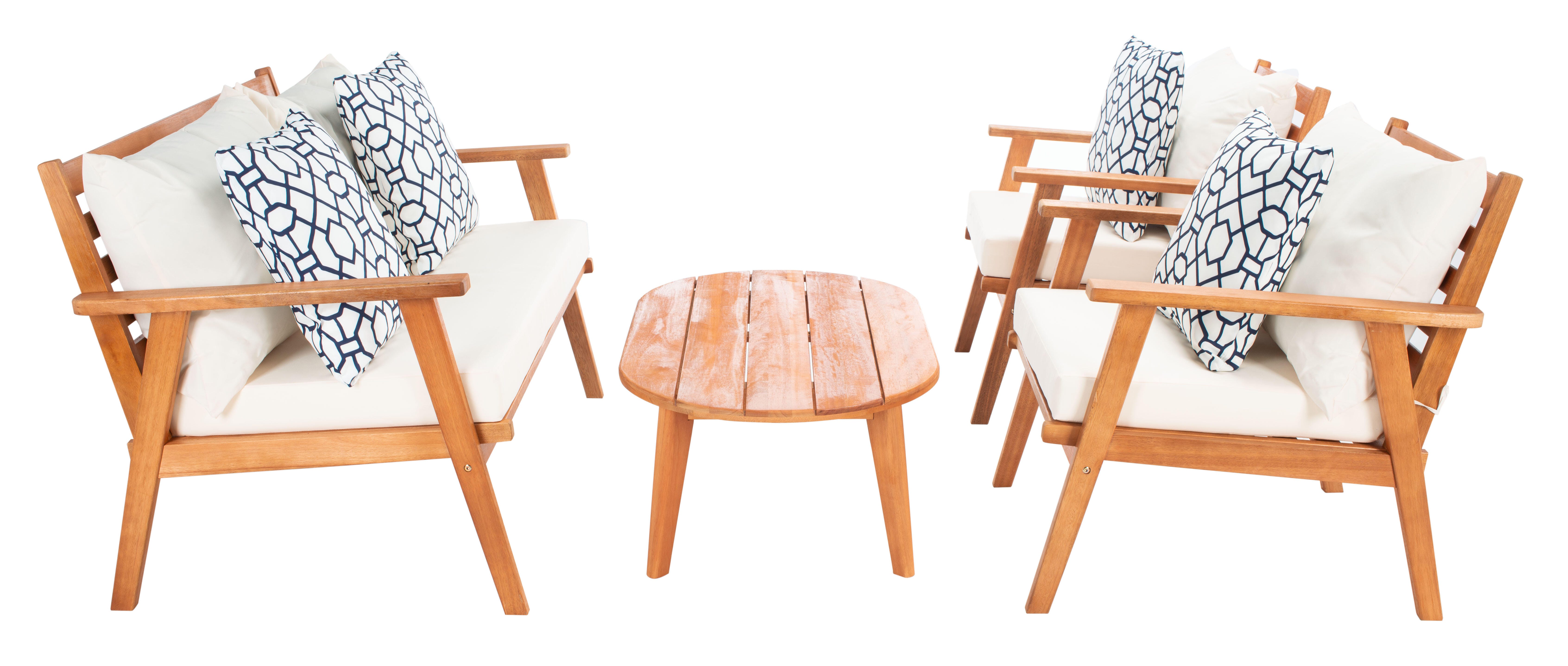 Safavieh Deacon Outdoor Conversation Set, Natural/White, large