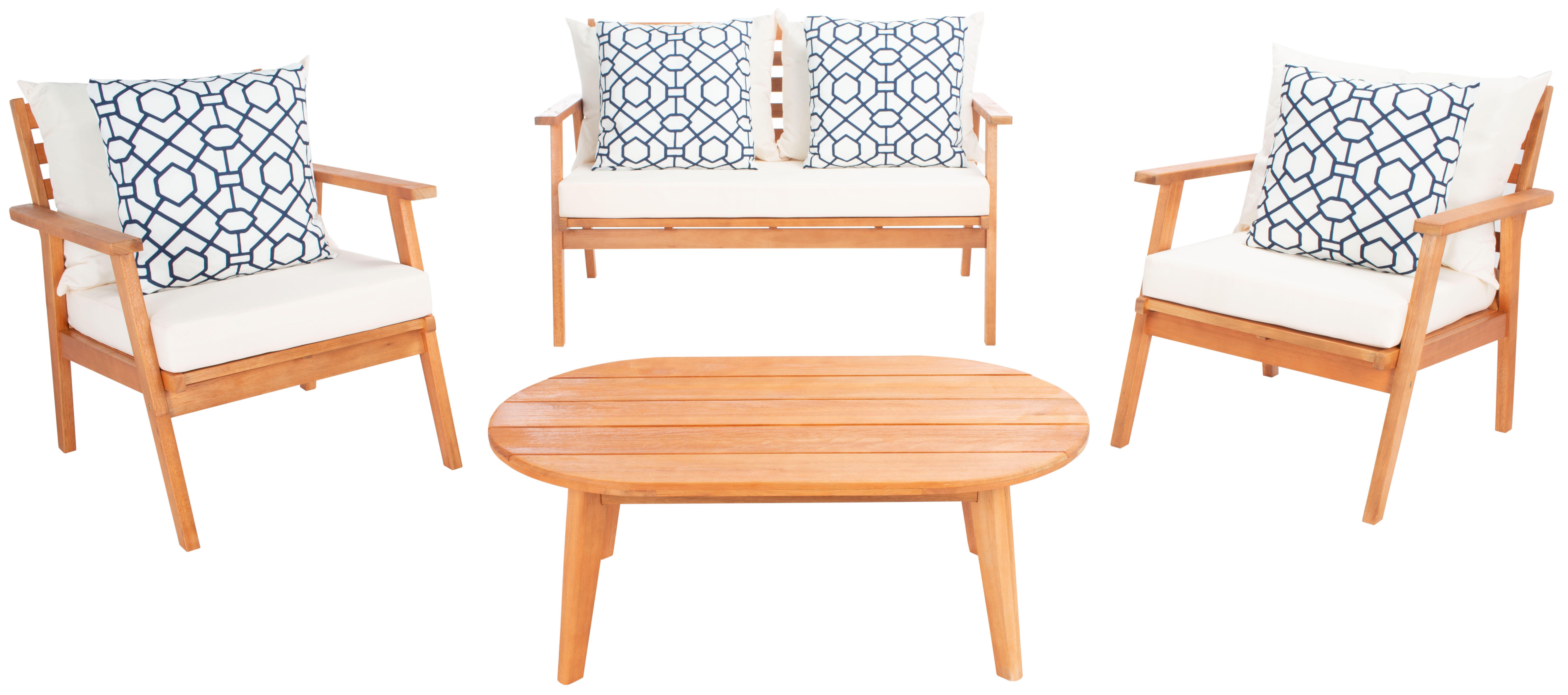Safavieh Deacon Outdoor Conversation Set, Natural/White, large
