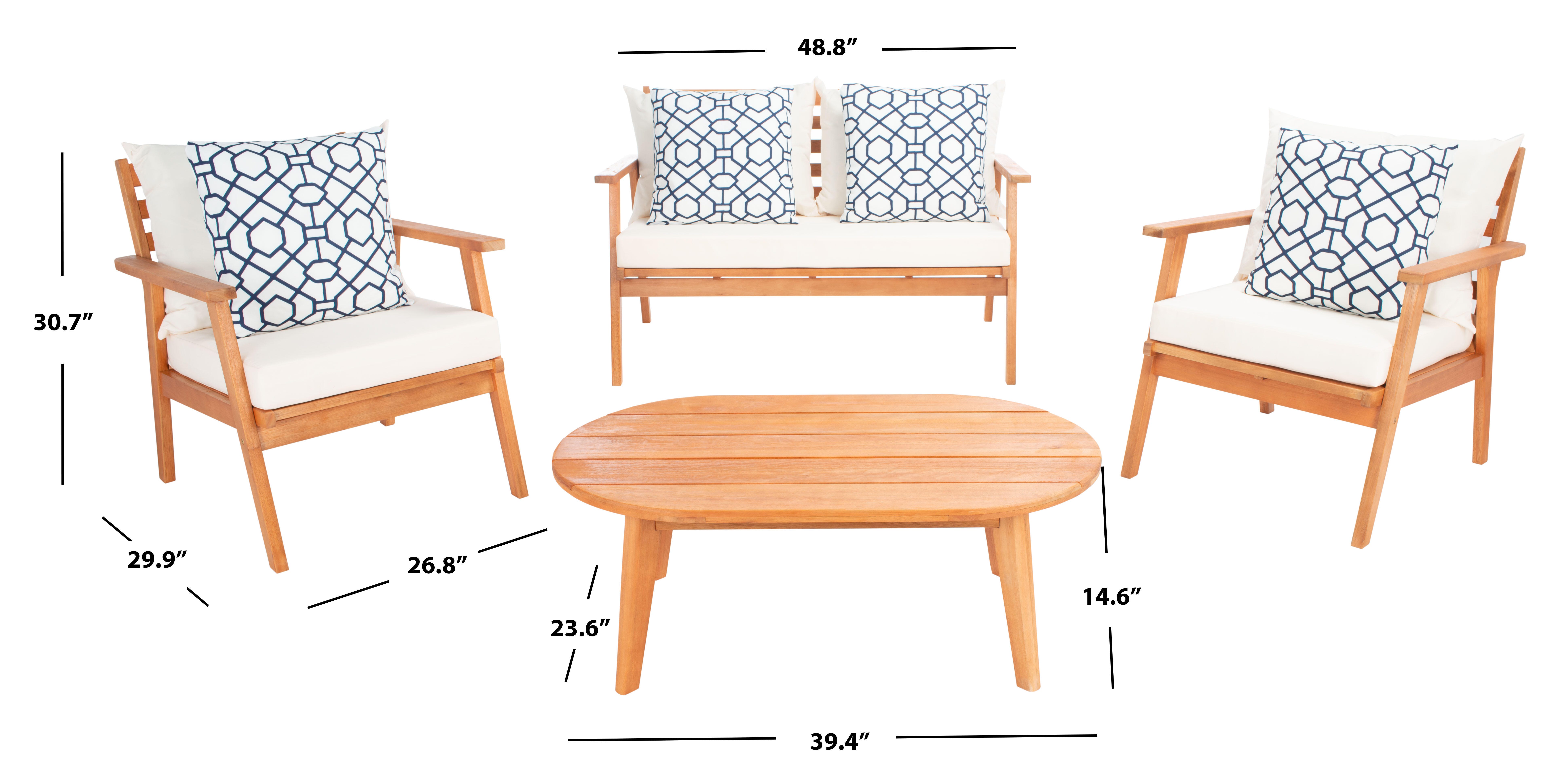 Safavieh Deacon Outdoor Conversation Set, Natural/White, large