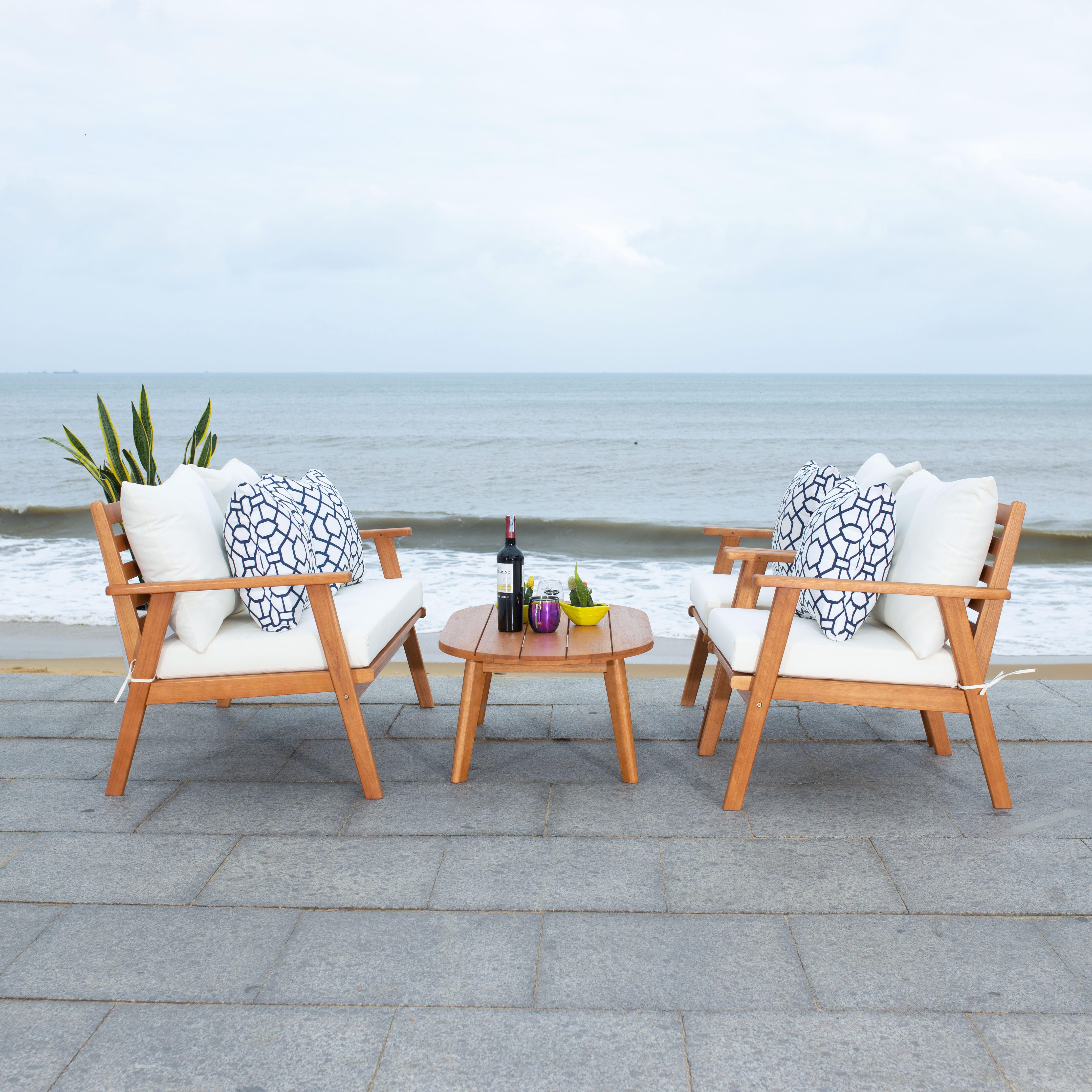 Safavieh Deacon Outdoor Conversation Set, Natural/White, large