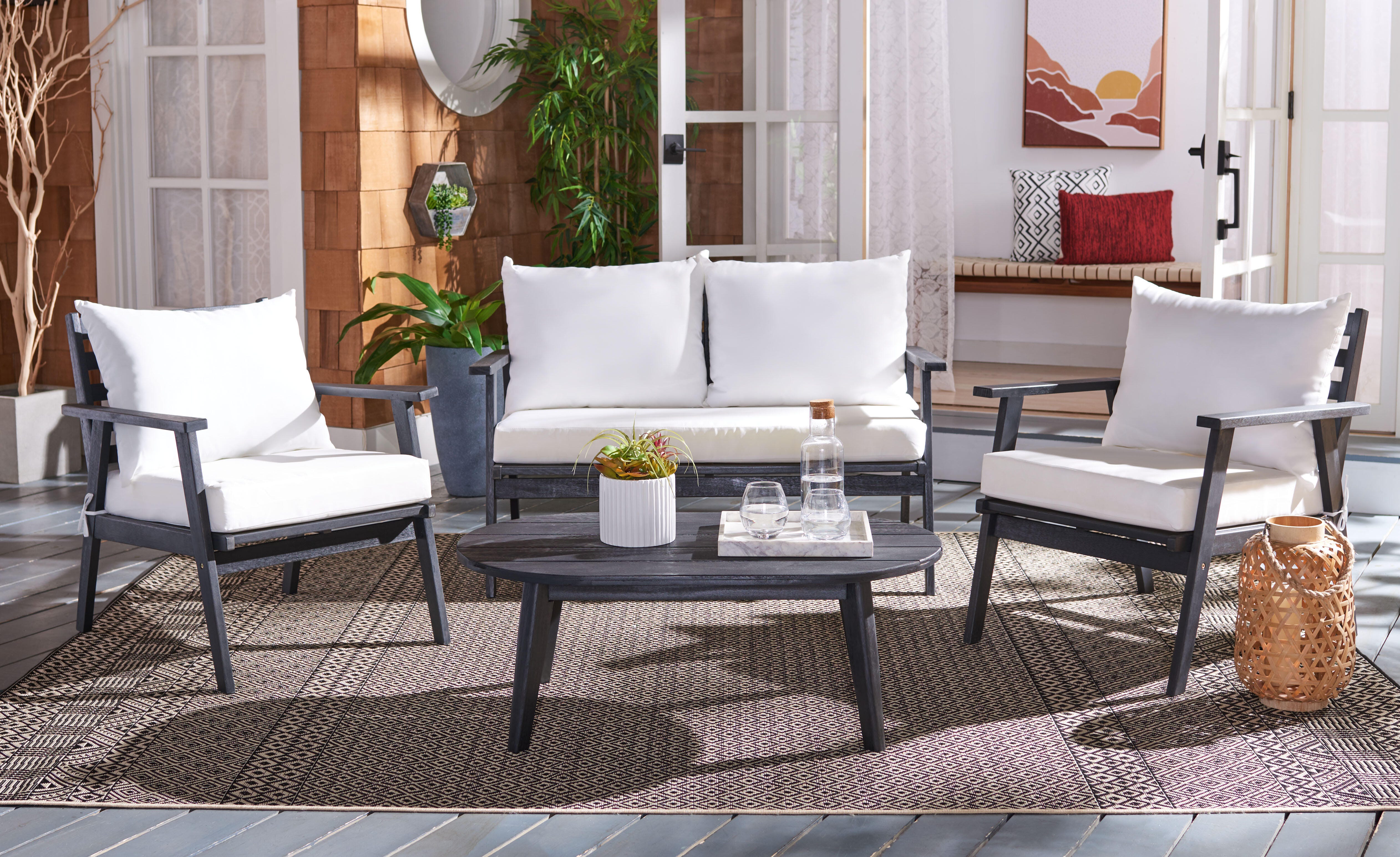 Safavieh Deacon Outdoor Conversation Set, Black/Beige, rollover
