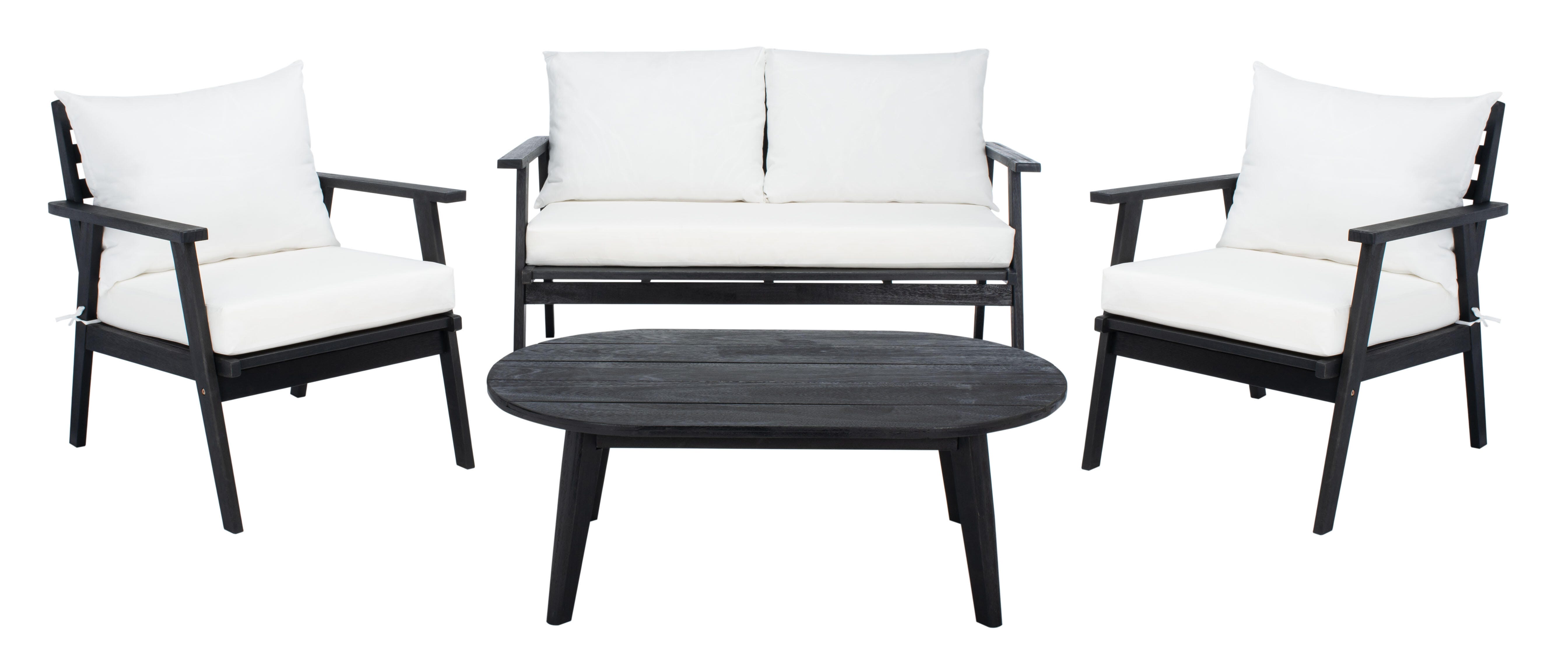 Safavieh Deacon Outdoor Conversation Set, Black/Beige, large