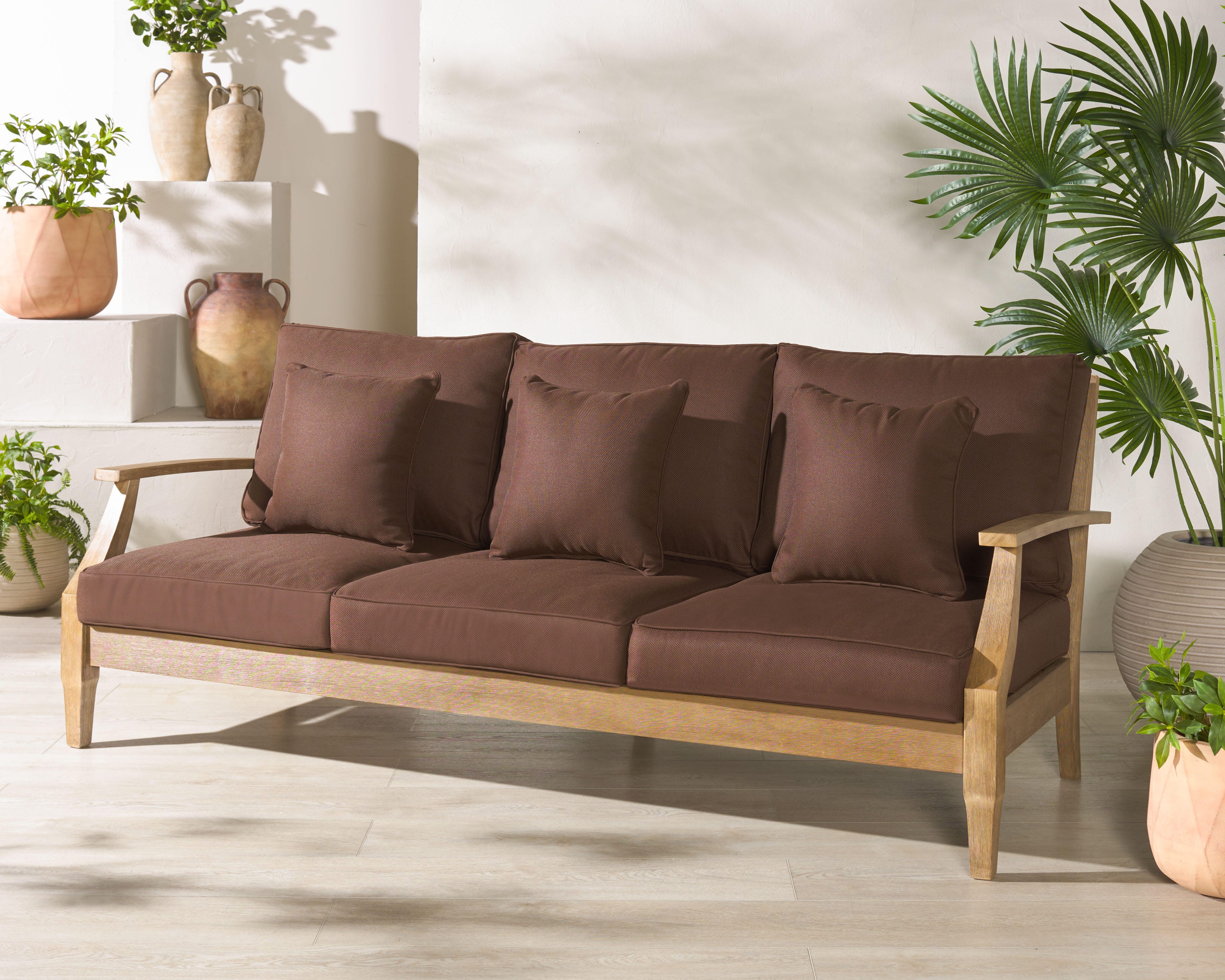 Safavieh Outdoor Sofa, Natural/Dark Brown, rollover