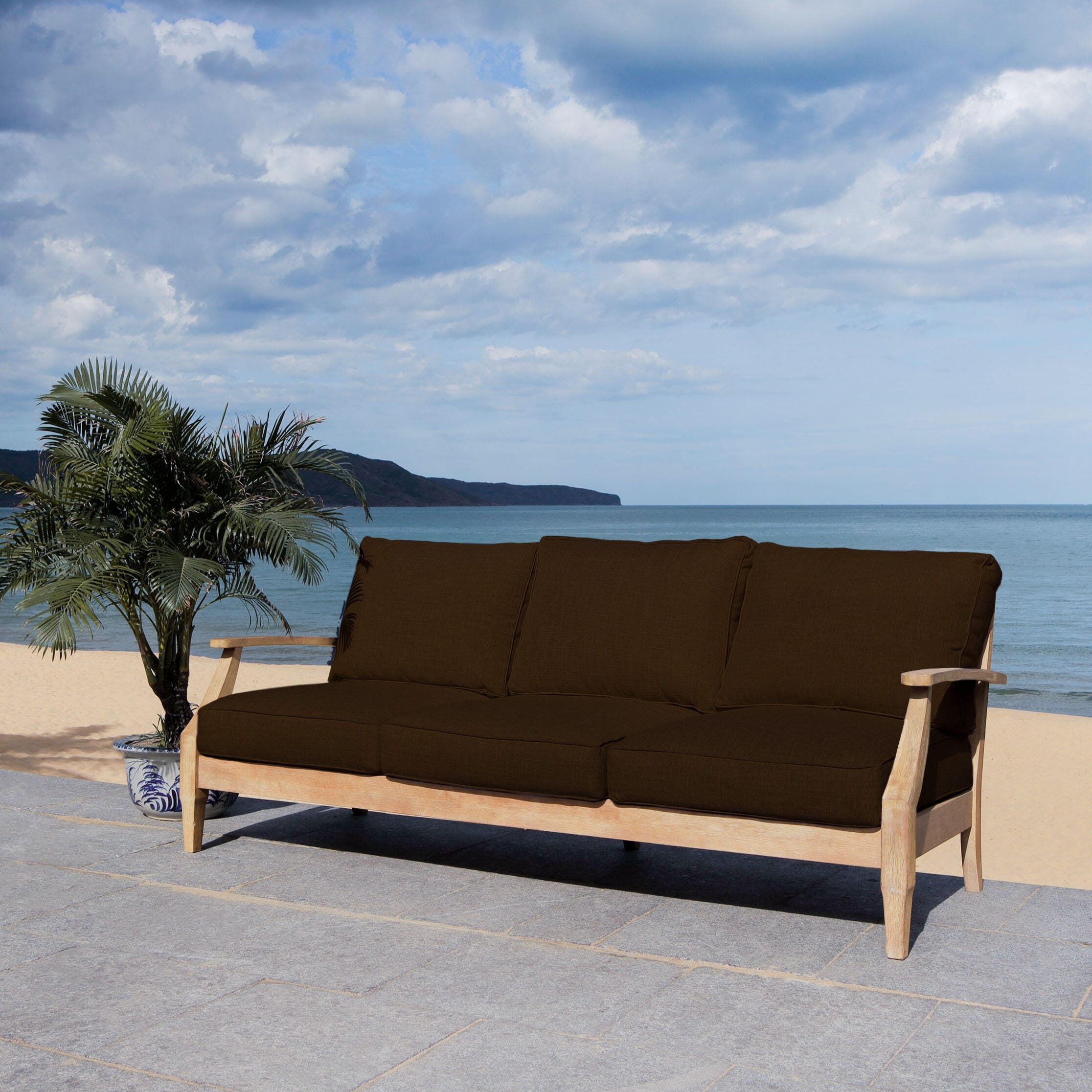 Safavieh Outdoor Sofa, Natural/Dark Brown, large
