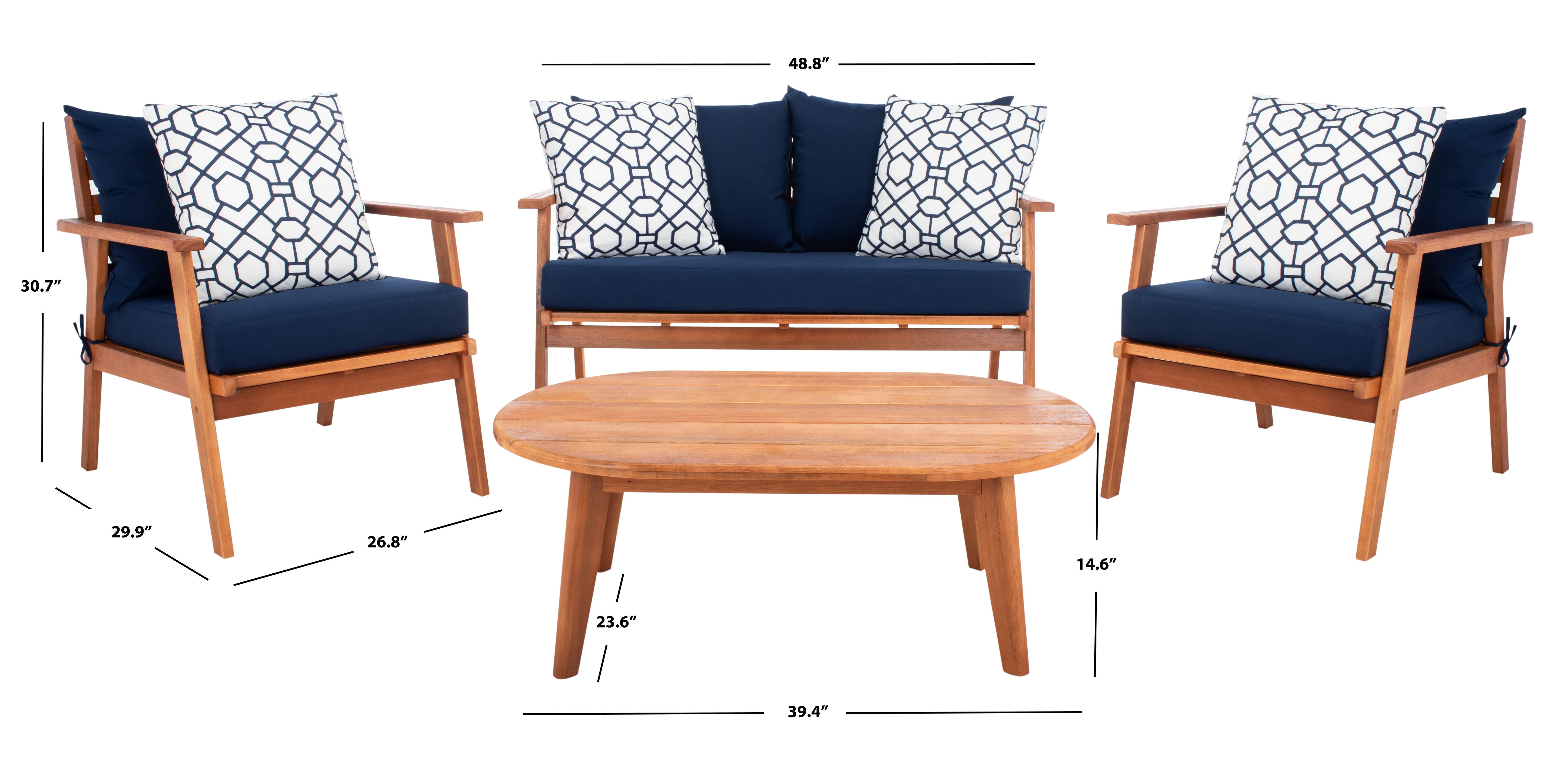 Safavieh Deacon Outdoor Conversation Set, Navy Blue/Natural, large