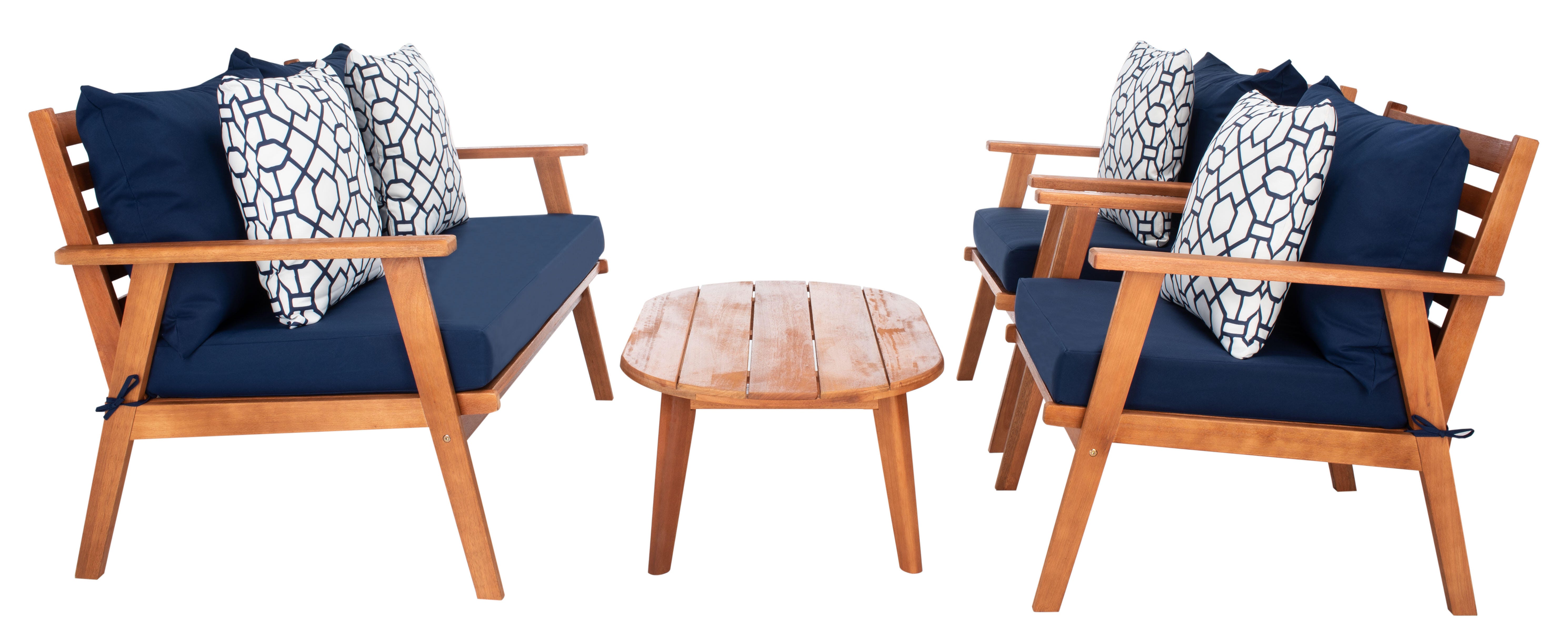 Safavieh Deacon Outdoor Conversation Set, Navy Blue/Natural, large