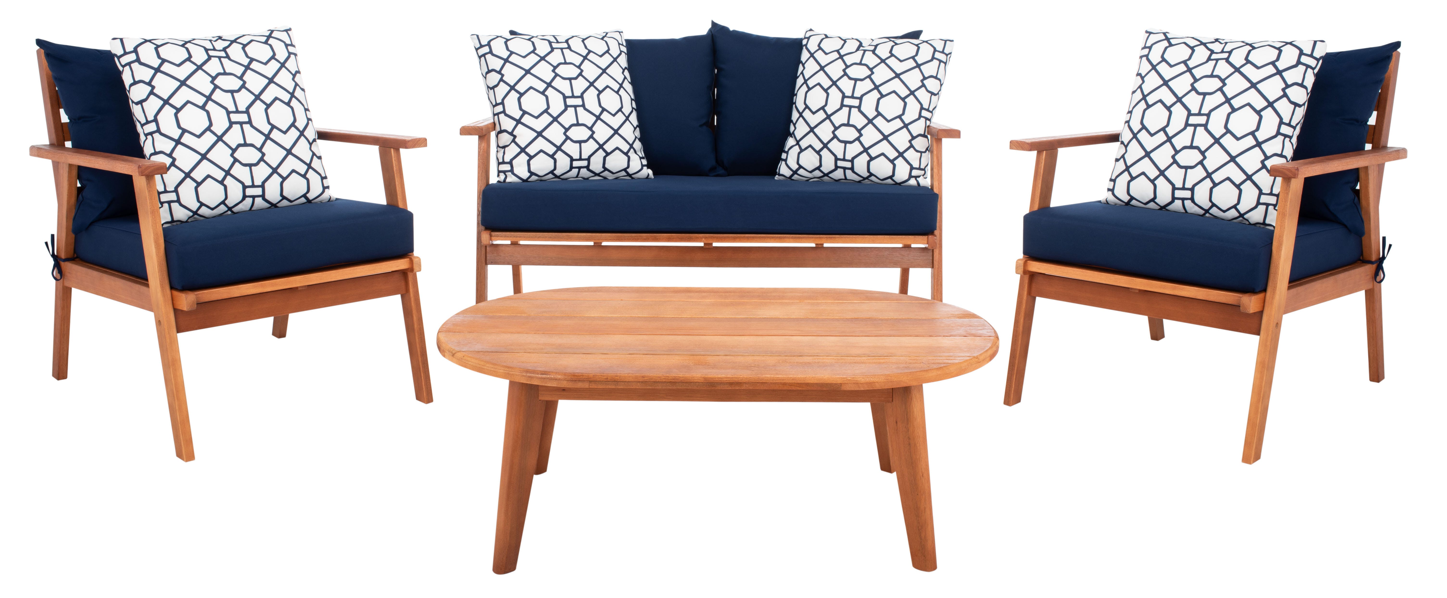Safavieh Deacon Outdoor Conversation Set, Navy Blue/Natural, large