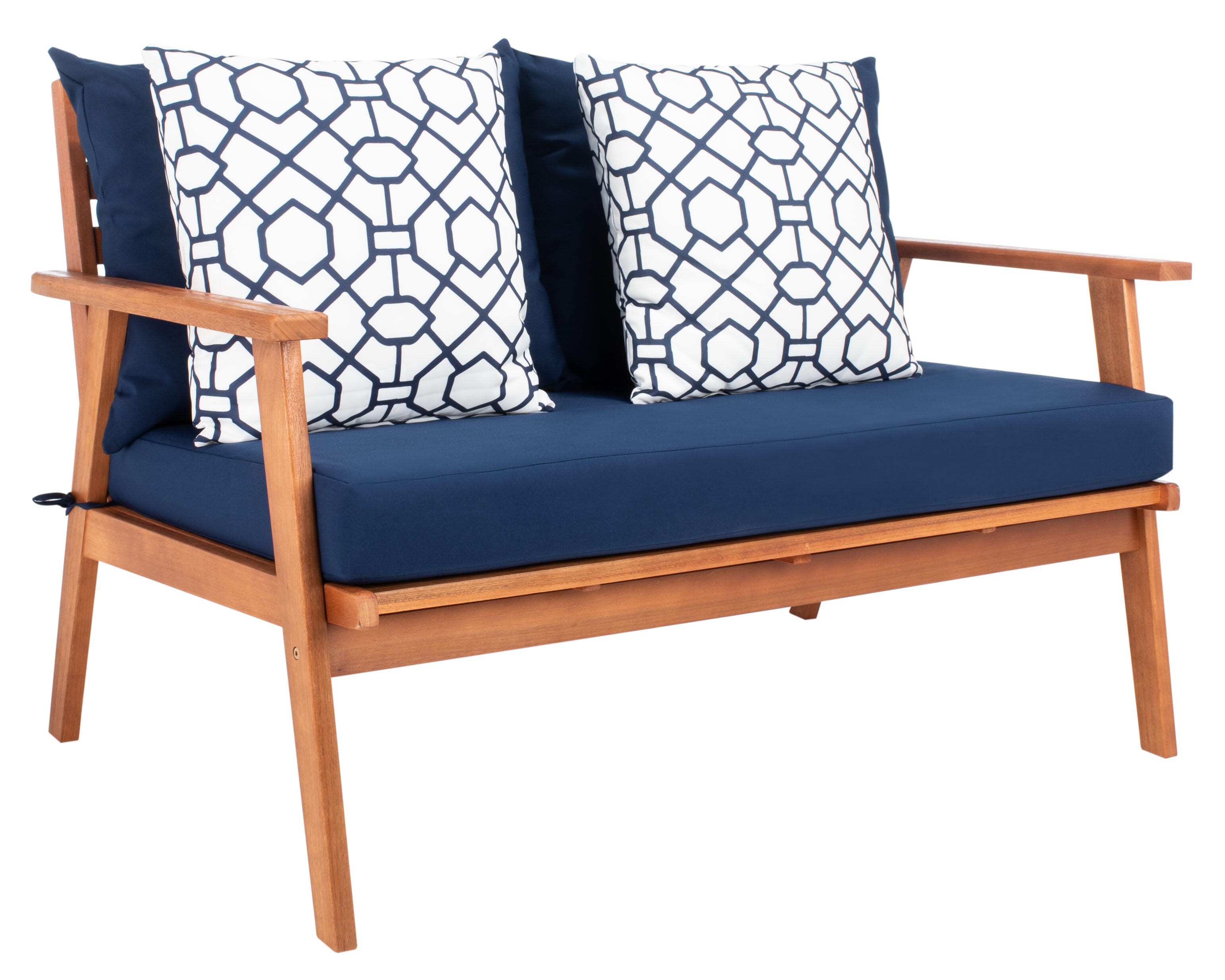 Safavieh Deacon Outdoor Conversation Set, Navy Blue/Natural, large