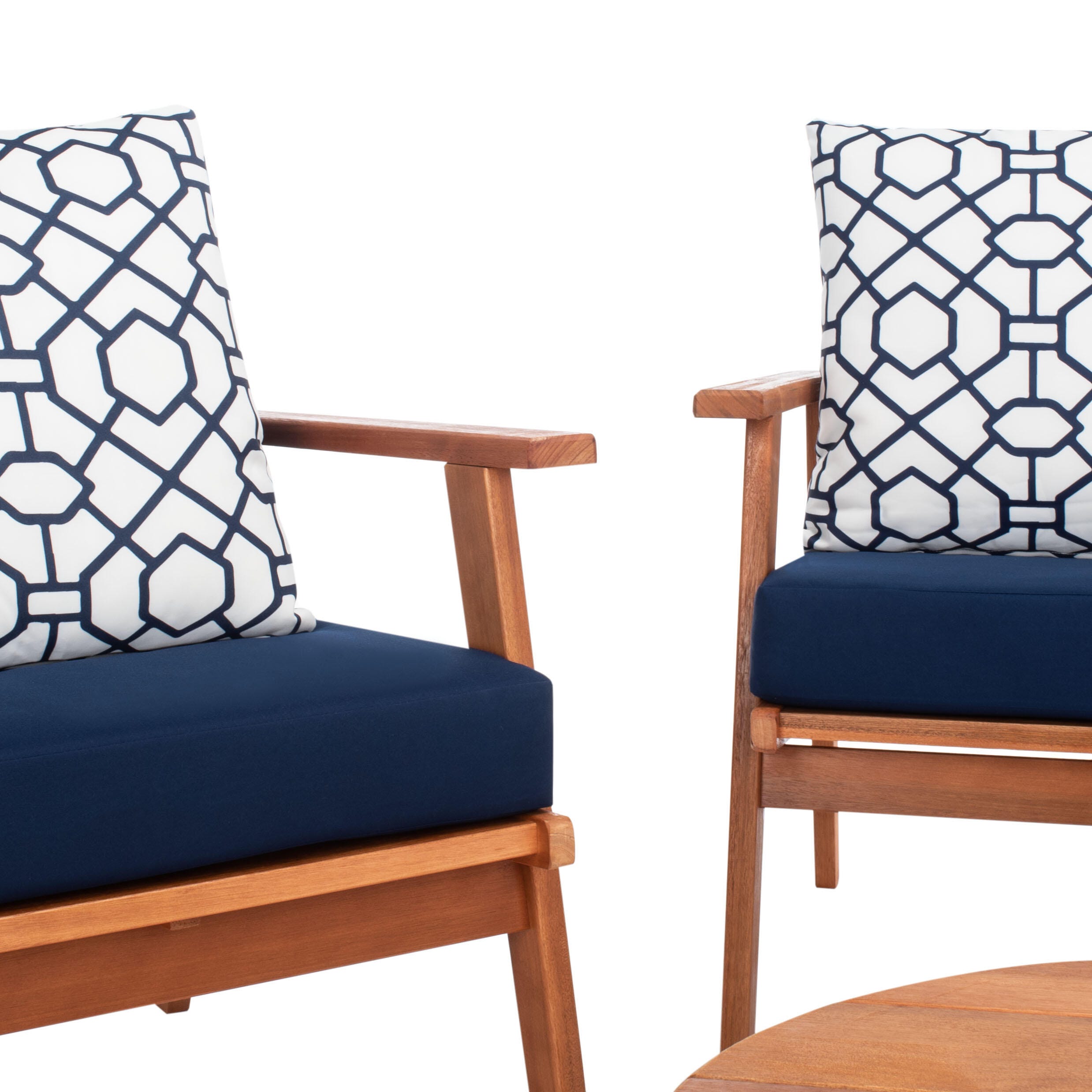 Safavieh Deacon Outdoor Conversation Set, Navy Blue/Natural, large