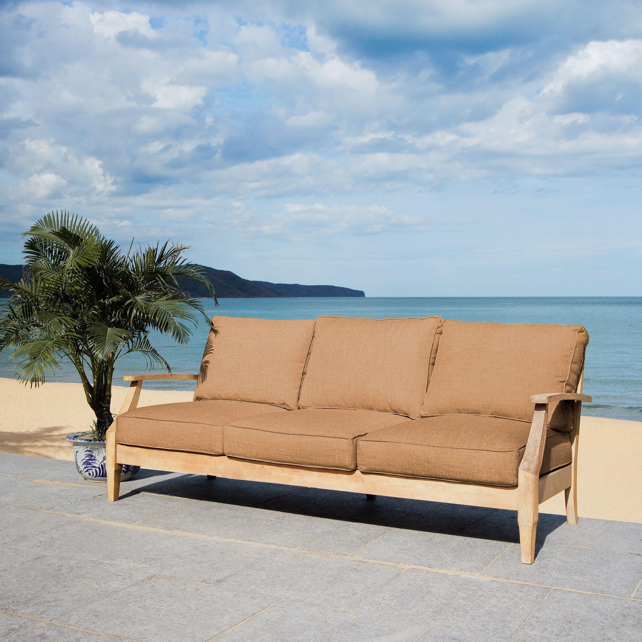 Safavieh Outdoor Sofa, Natural/Brown, large