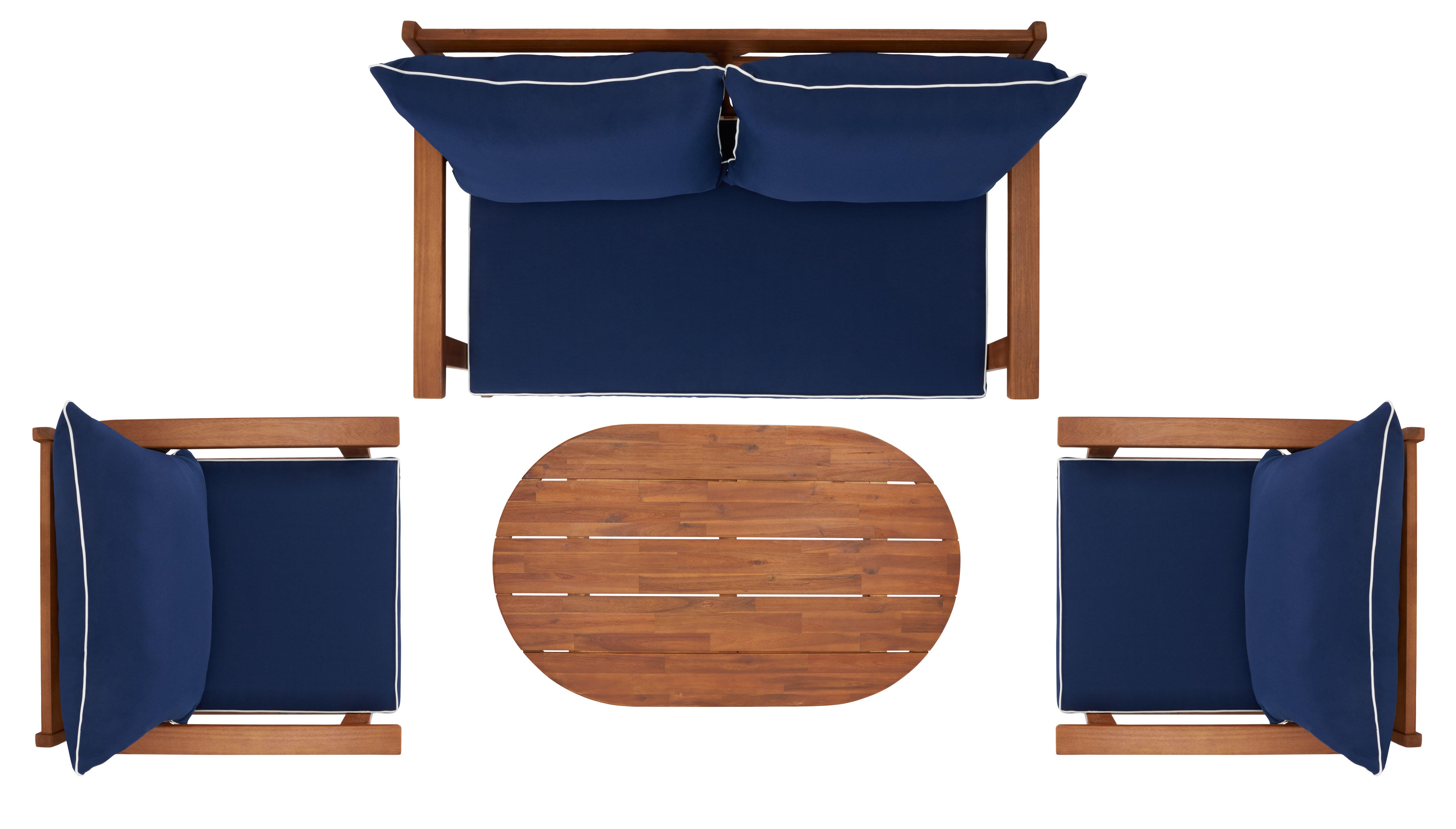 Safavieh Deacon Outdoor Conversation Set, Natural/Navy, large