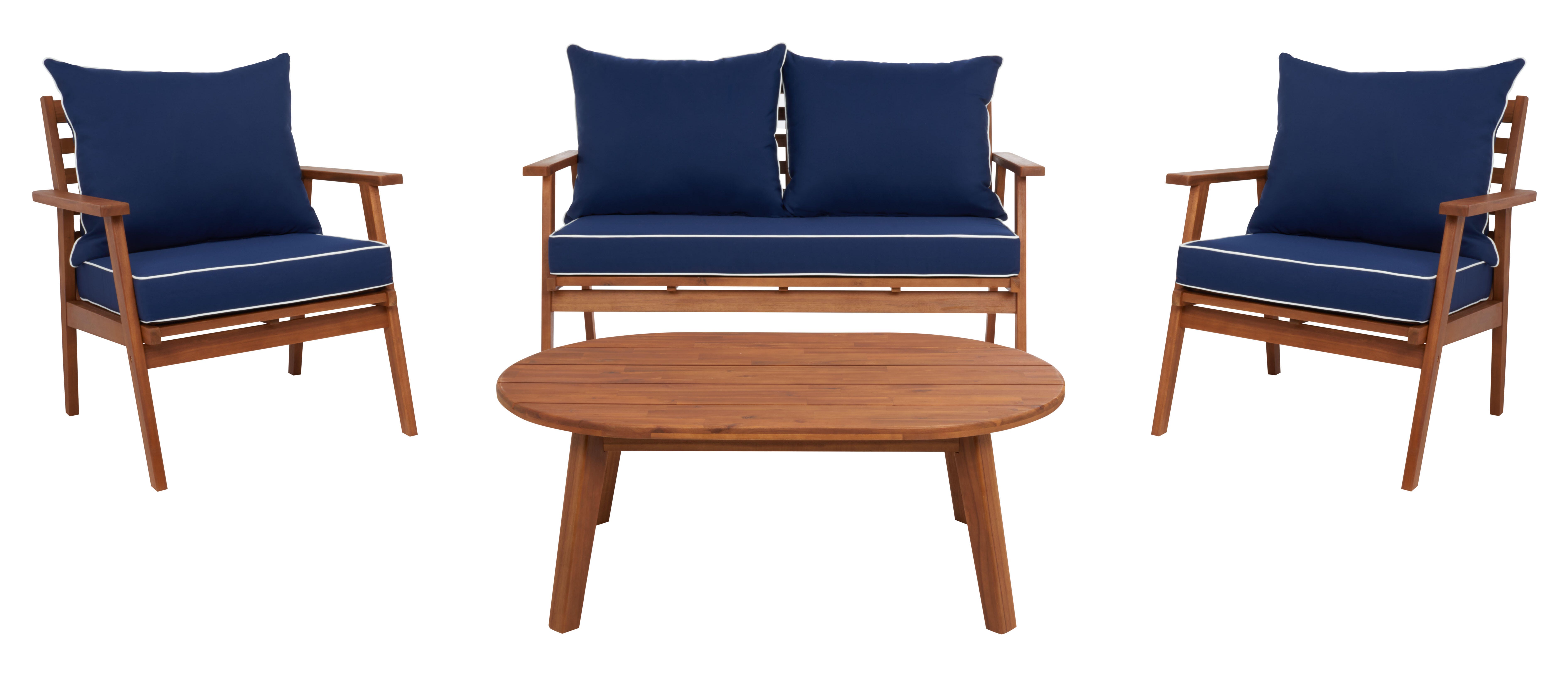 Safavieh Deacon Outdoor Conversation Set, Natural/Navy, large