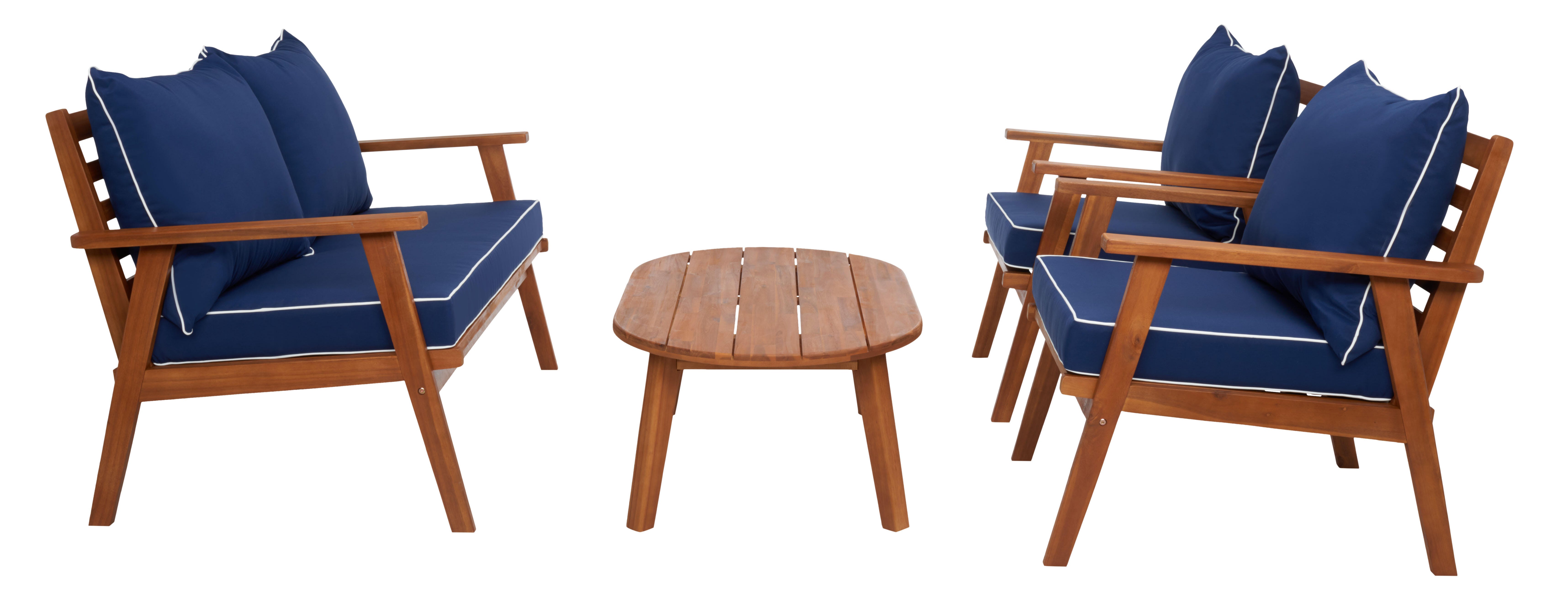 Safavieh Deacon Outdoor Conversation Set, Natural/Navy, large