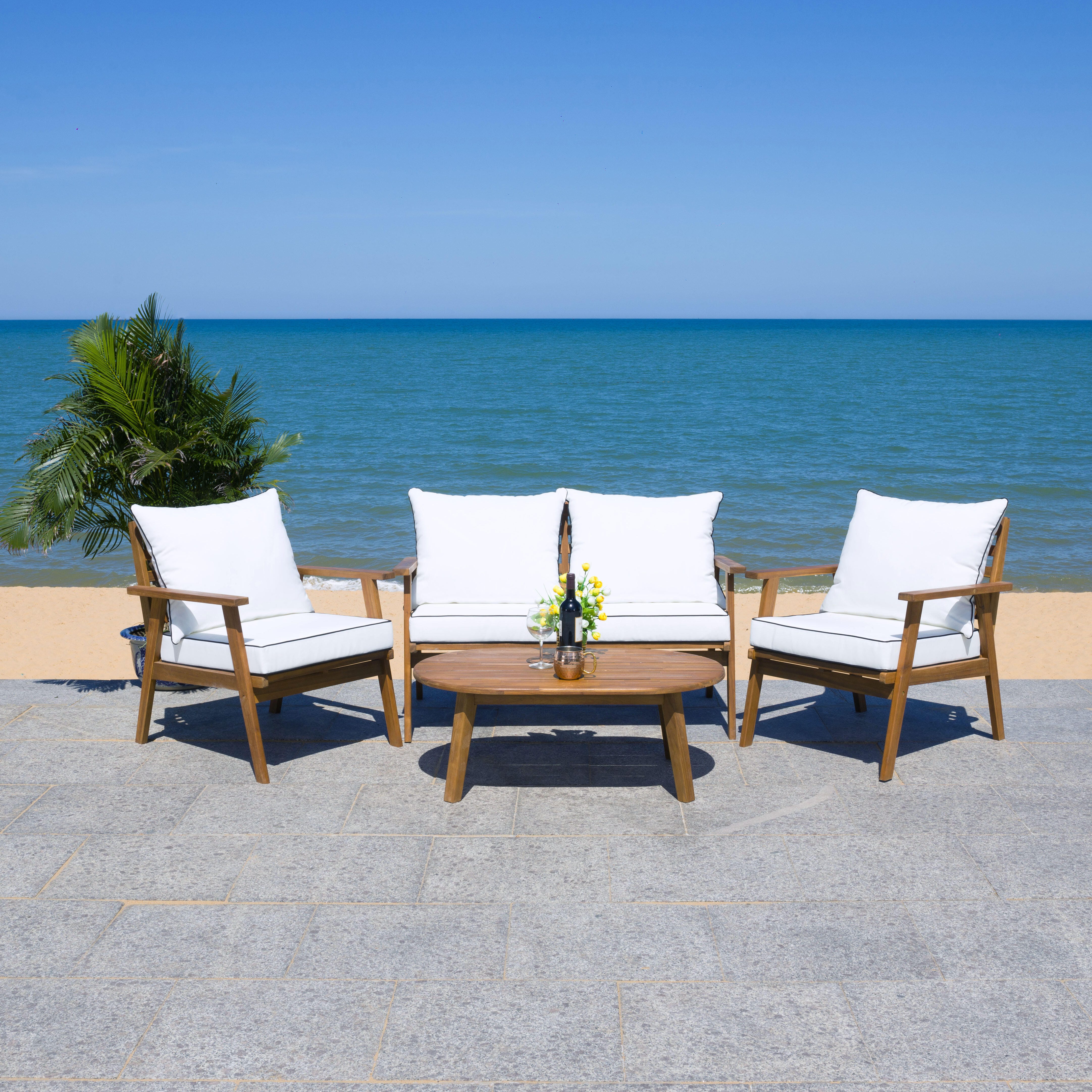 Safavieh Deacon Outdoor Conversation Set, Natural/White, rollover