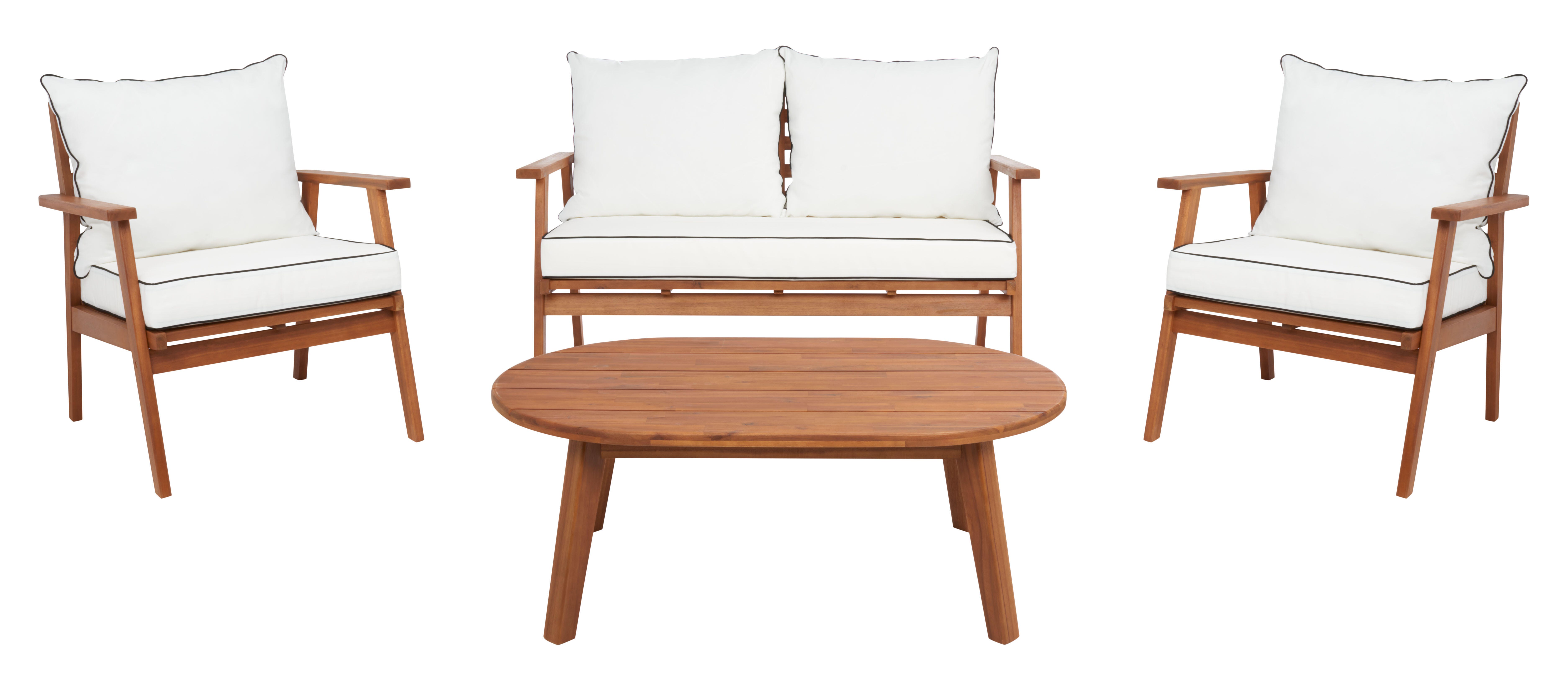 Safavieh Deacon Outdoor Conversation Set, Natural/White, large