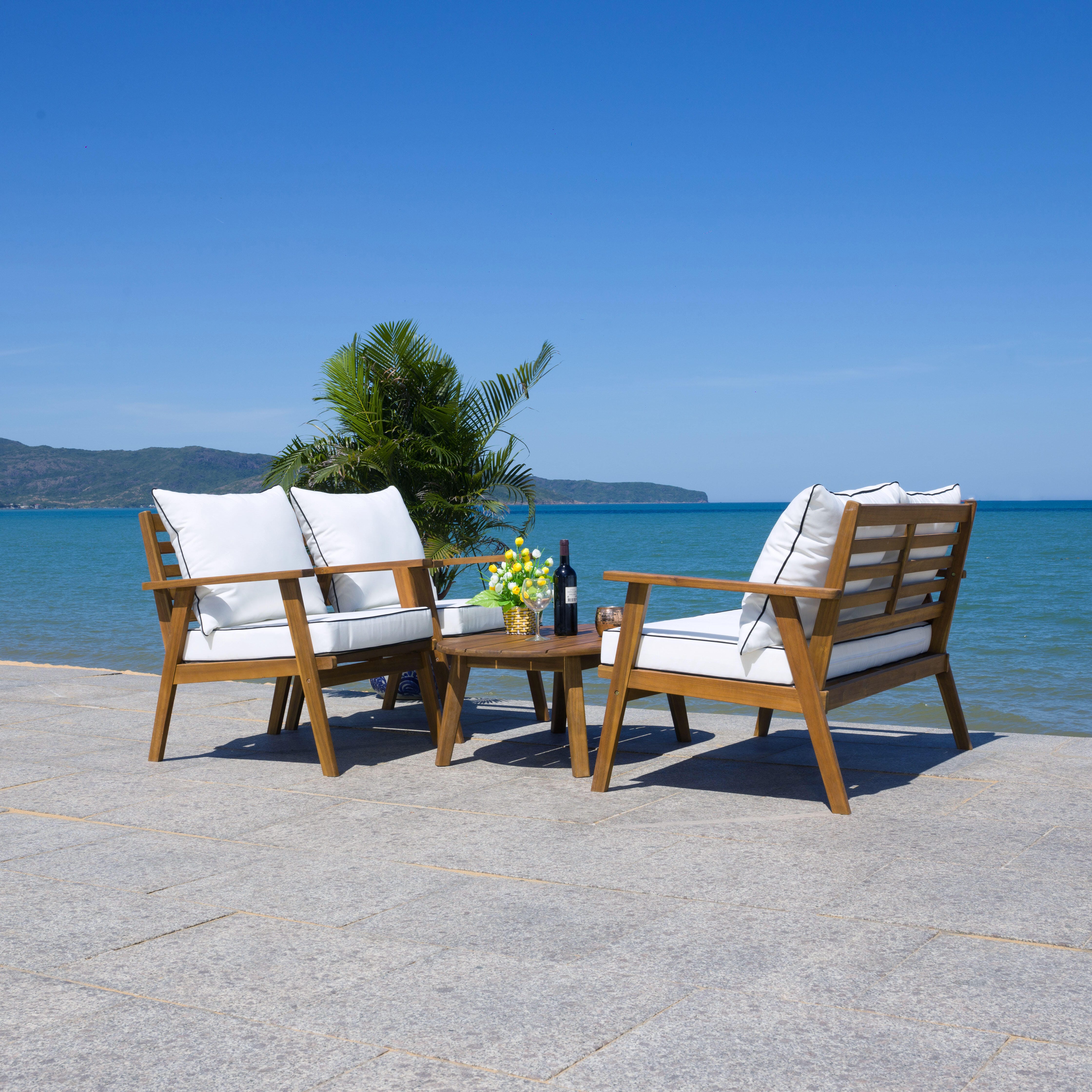 Safavieh Deacon Outdoor Conversation Set, Natural/White, large