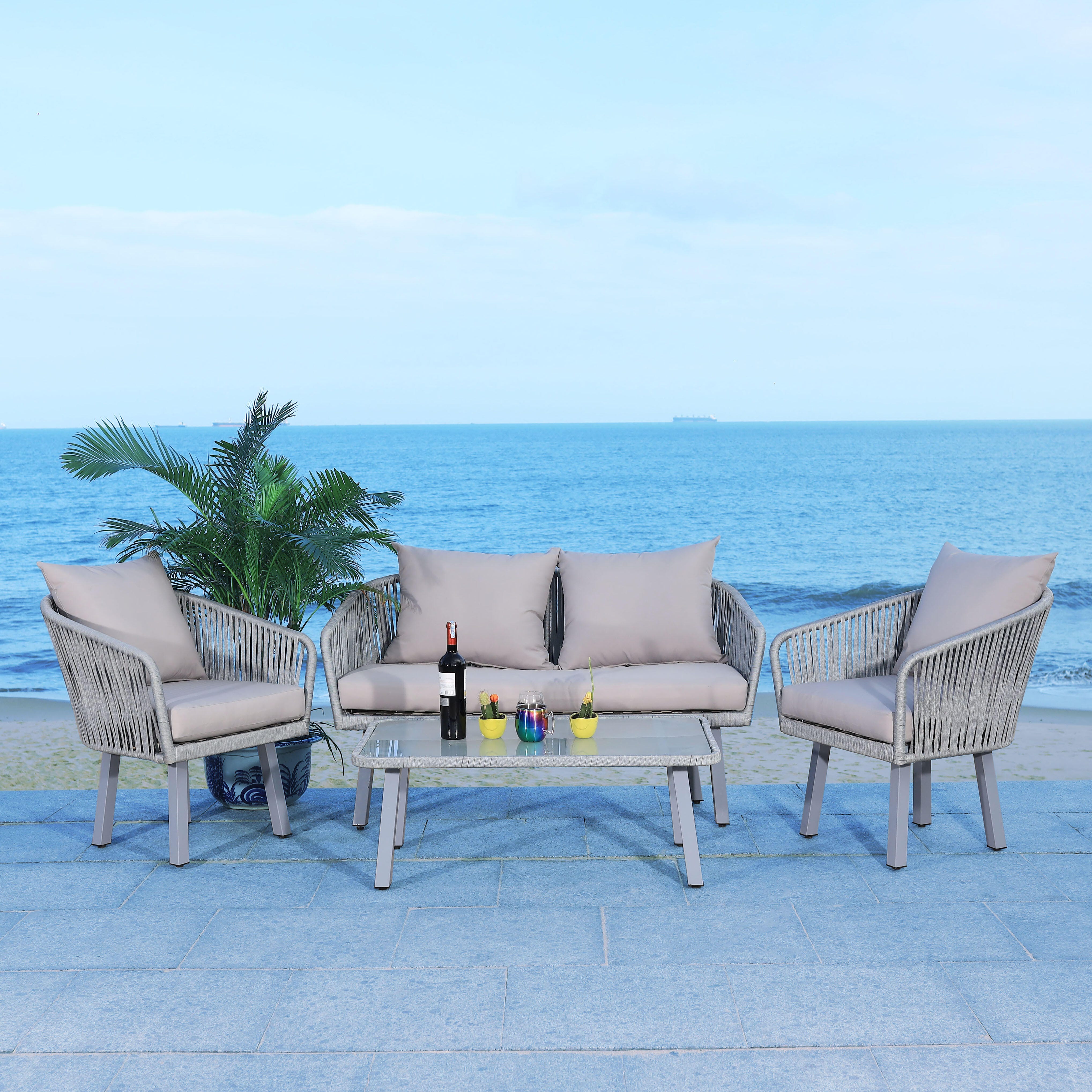 Safavieh Jorda Outdoor Conversation Set, Gray/Mauve, large