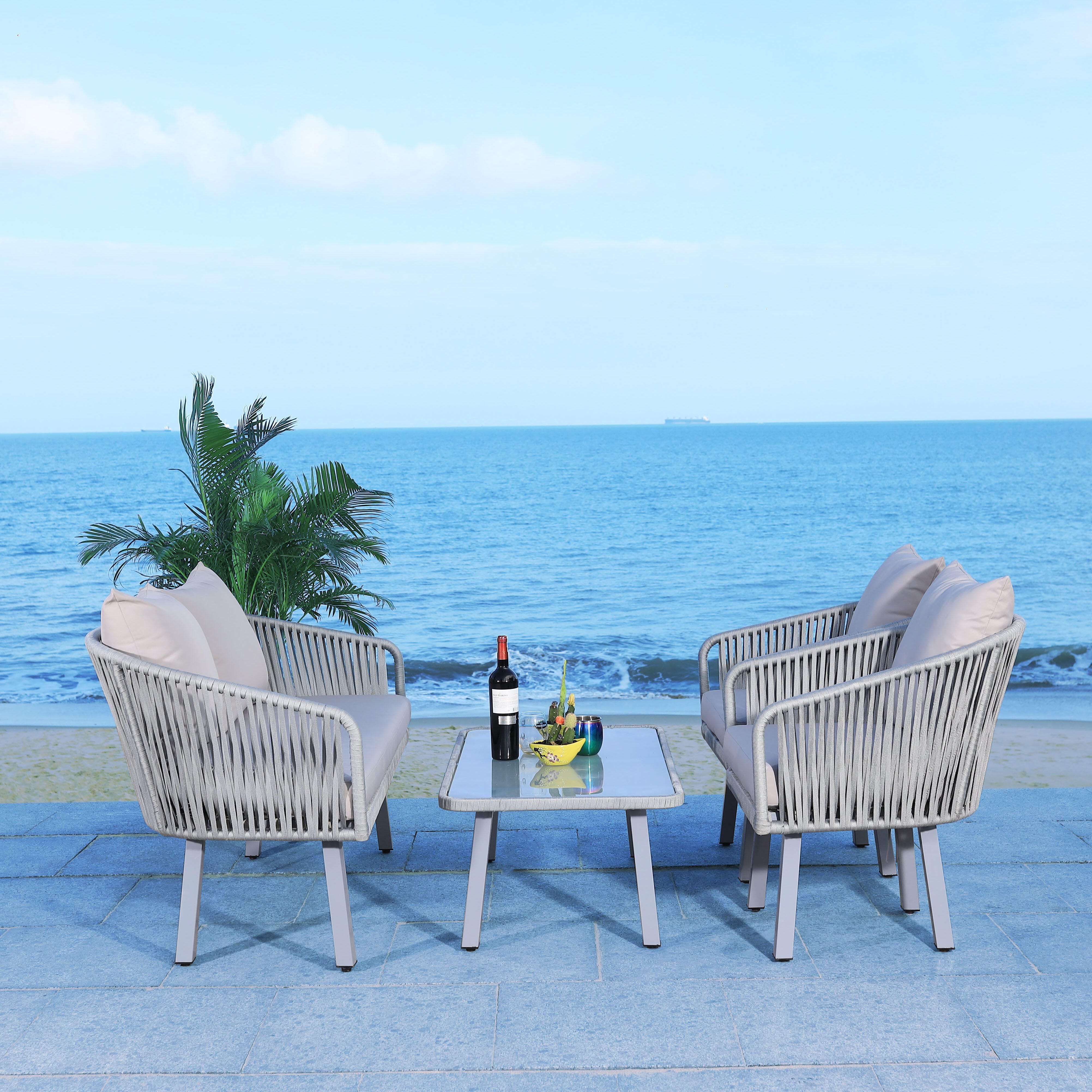 Safavieh Jorda Outdoor Conversation Set, Gray/Mauve, large