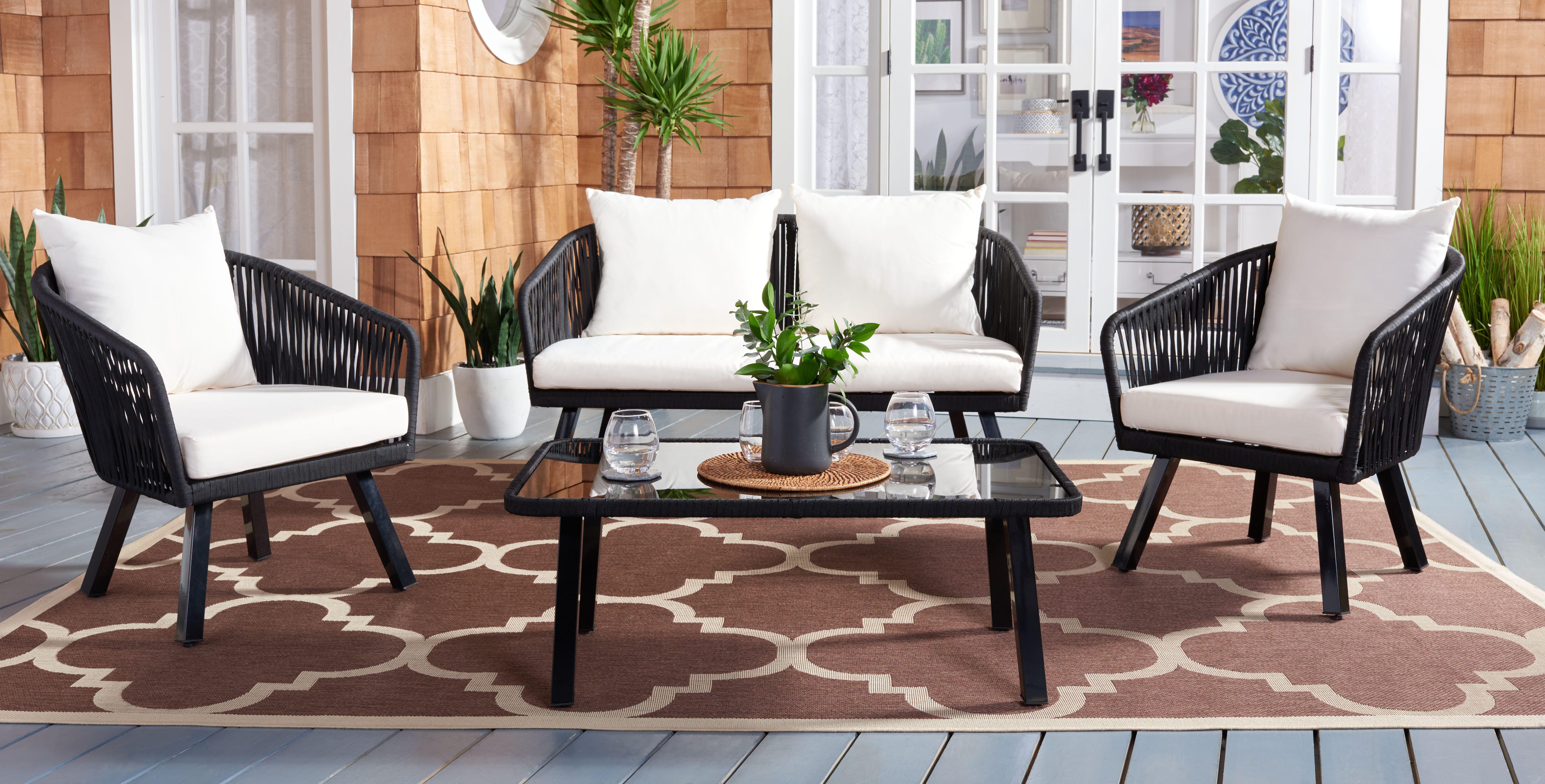 Safavieh Jorda Outdoor Conversation Set, Black/Beige, rollover