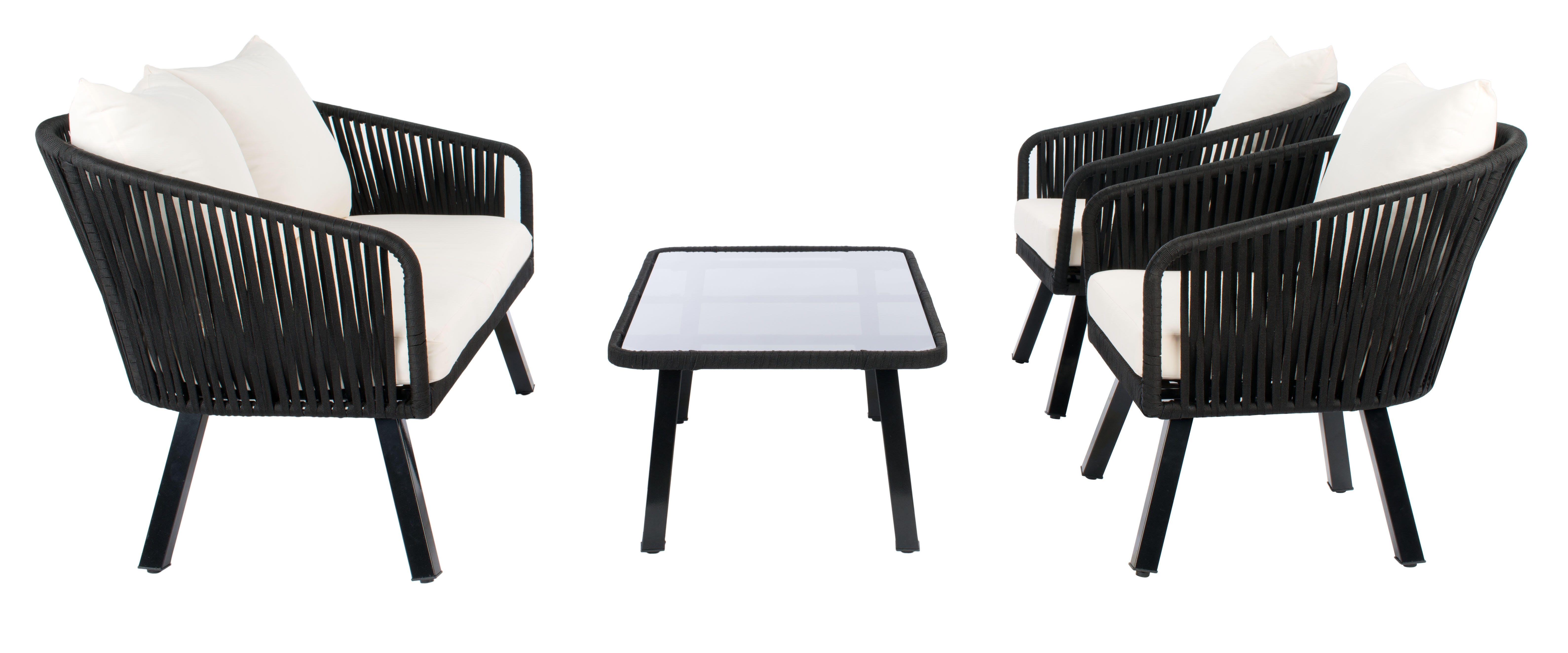Safavieh Jorda Outdoor Conversation Set, Black/Beige, large