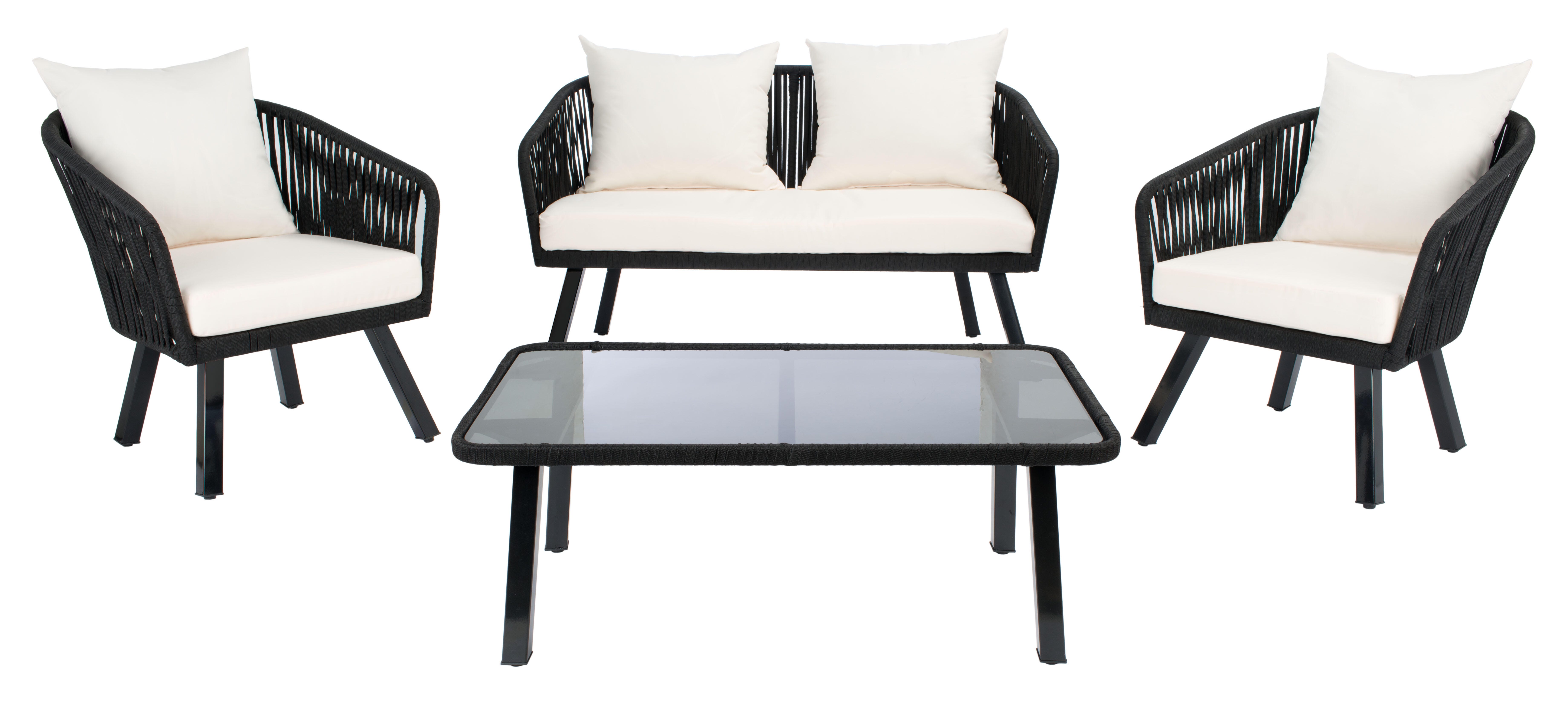 Safavieh Jorda Outdoor Conversation Set, Black/Beige, large