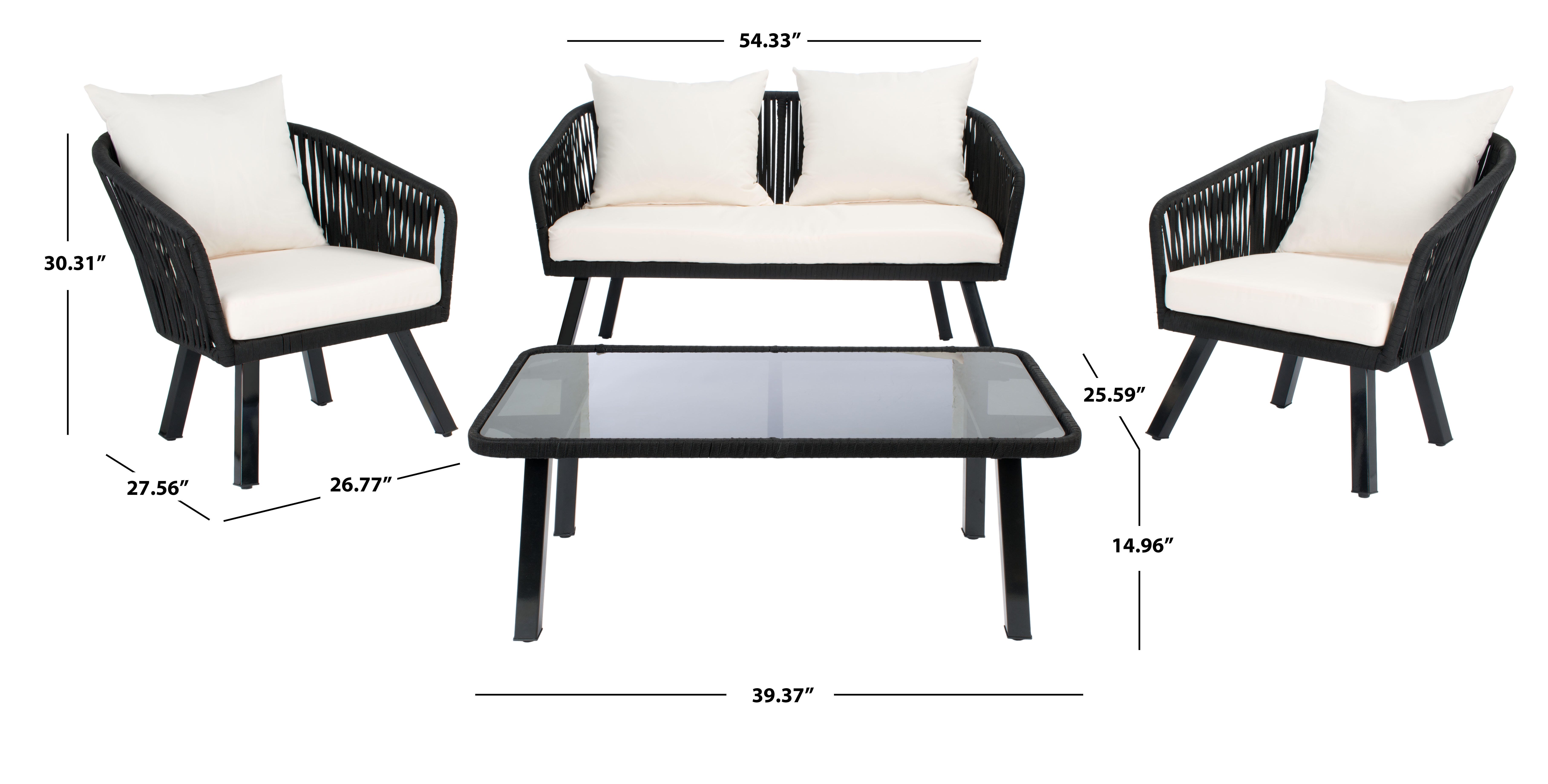 Safavieh Jorda Outdoor Conversation Set, Black/Beige, large