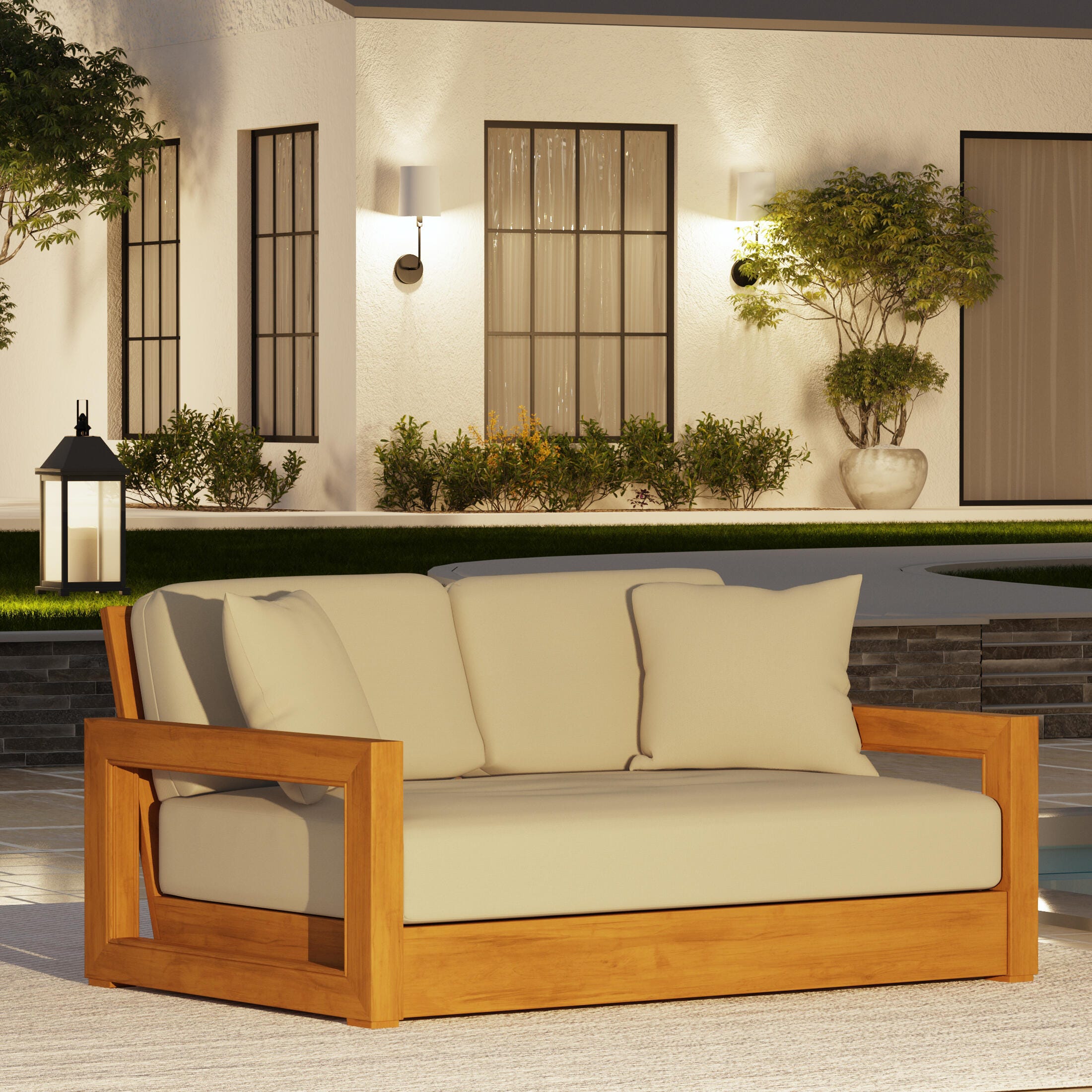 Safavieh Montford Outdoor Bench, Natural/Beige, large