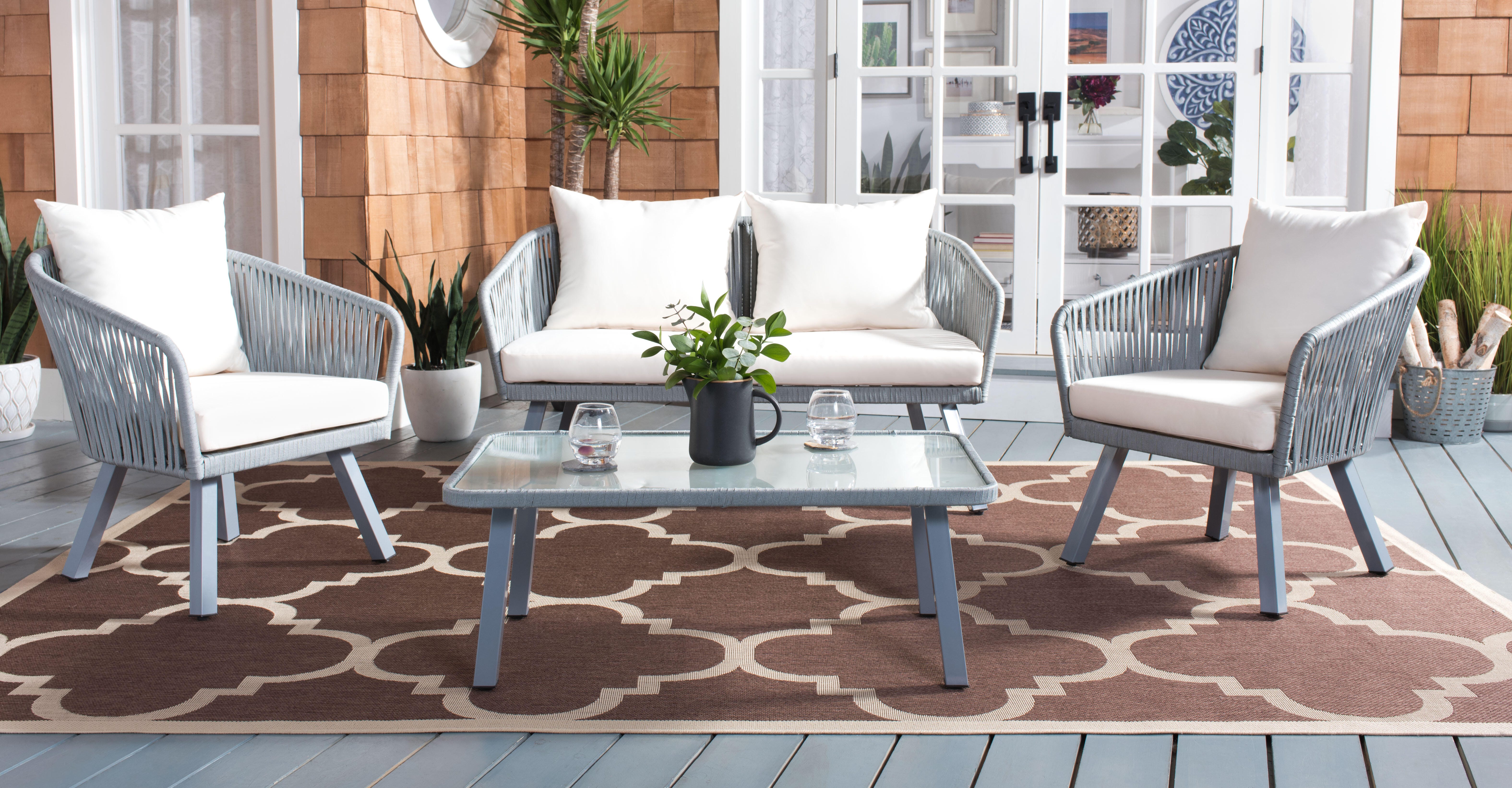 Safavieh Jorda Outdoor Conversation Set, Gray/Beige, large