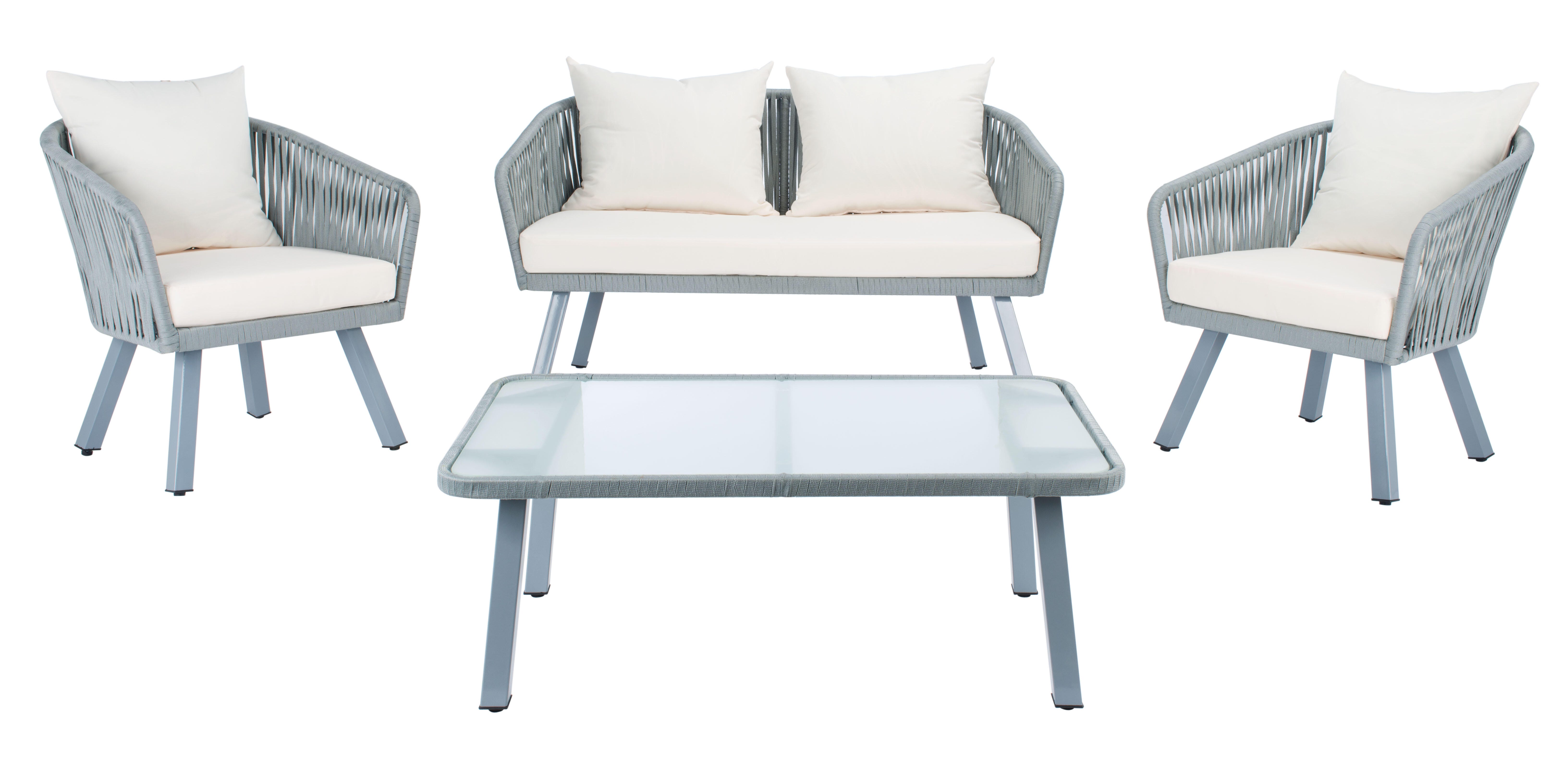 Safavieh Jorda Outdoor Conversation Set, Gray/Beige, large